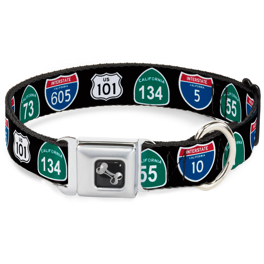 Dog Bone Seatbelt Buckle Collar - California Highway Signs Black Seatbelt Buckle Collars Buckle-Down