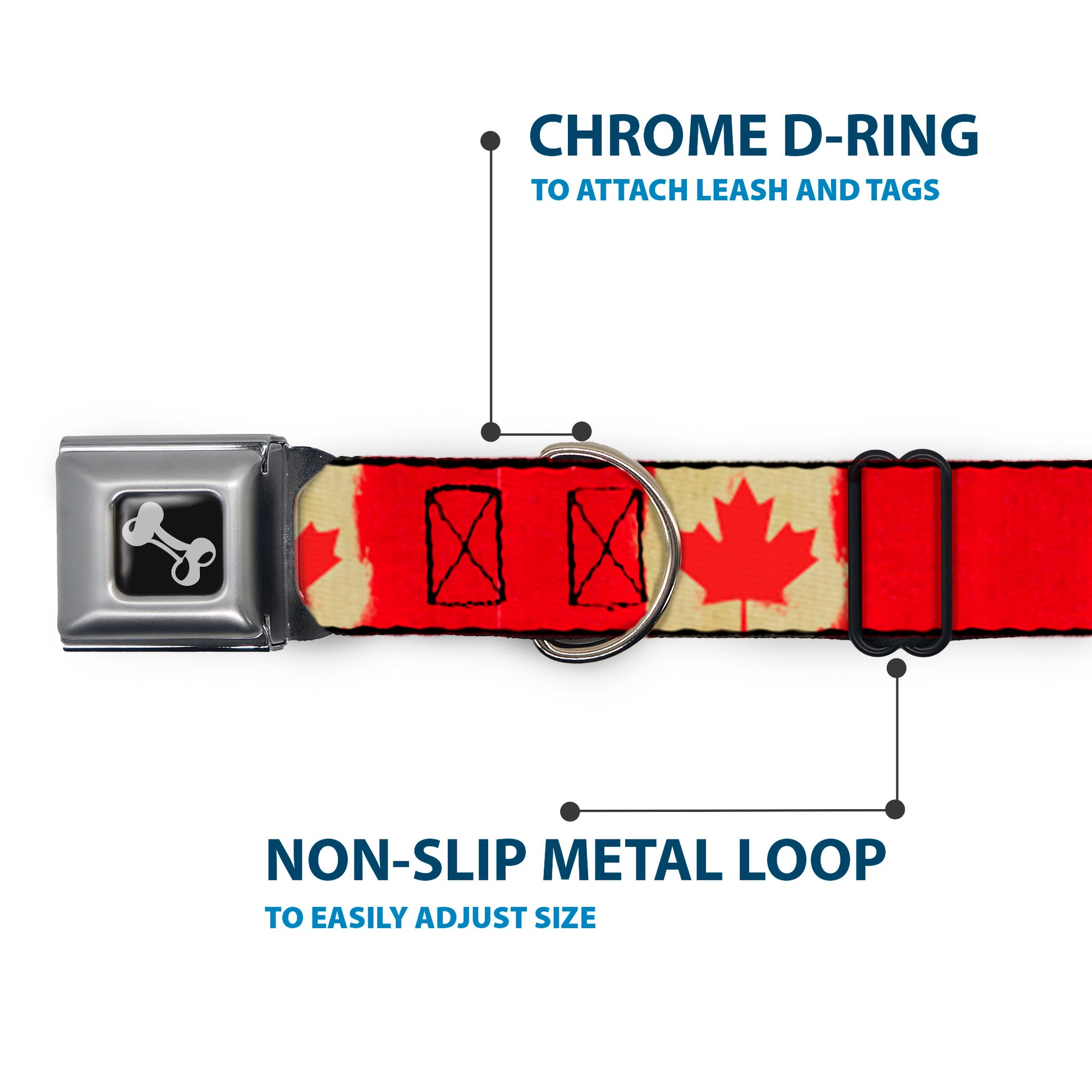 Dog Bone Seatbelt Buckle Collar - Canada Flag Painted Seatbelt Buckle Collars Buckle-Down