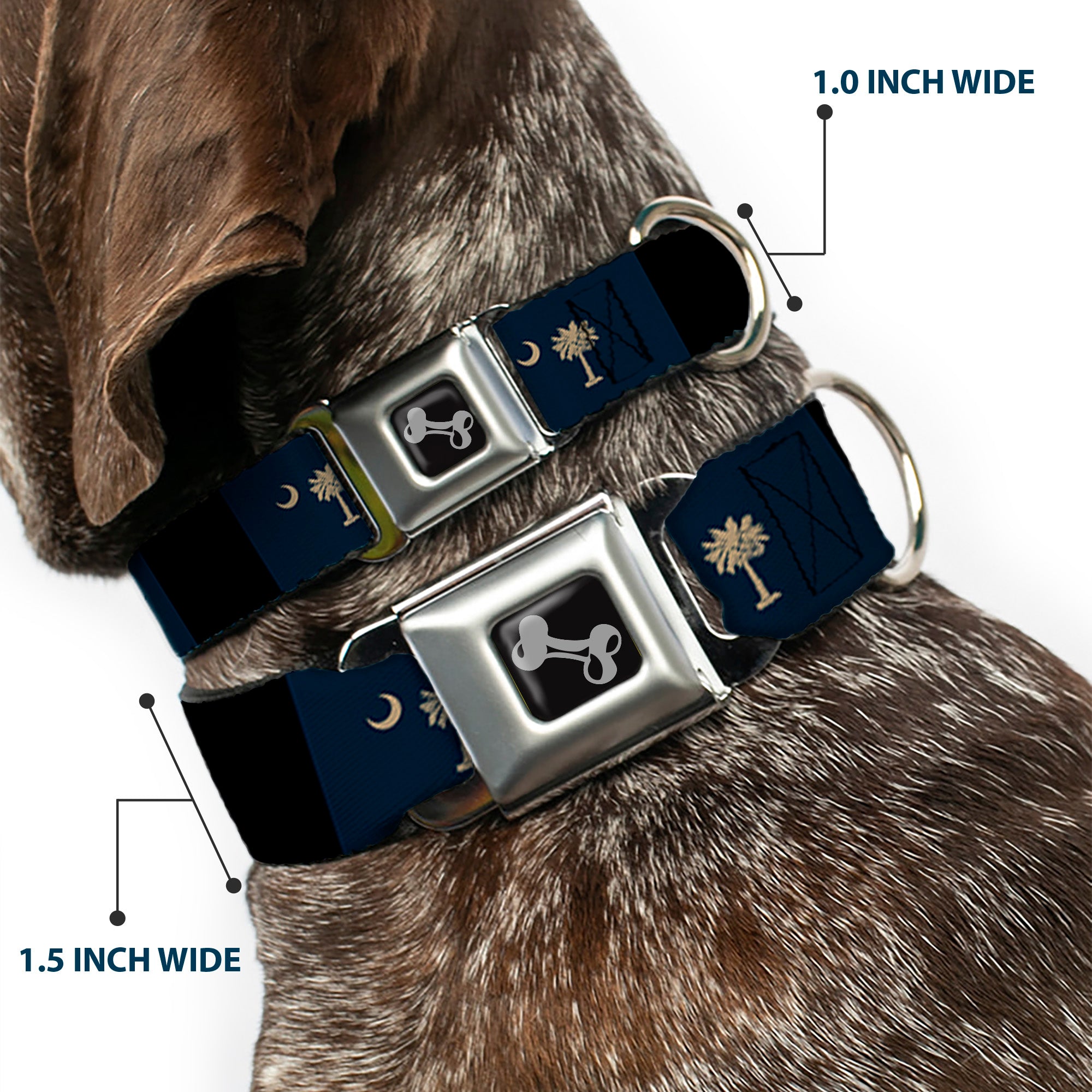 Dog Bone Seatbelt Buckle Collar - South Carolina Flag Distressed/Black Seatbelt Buckle Collars Buckle-Down