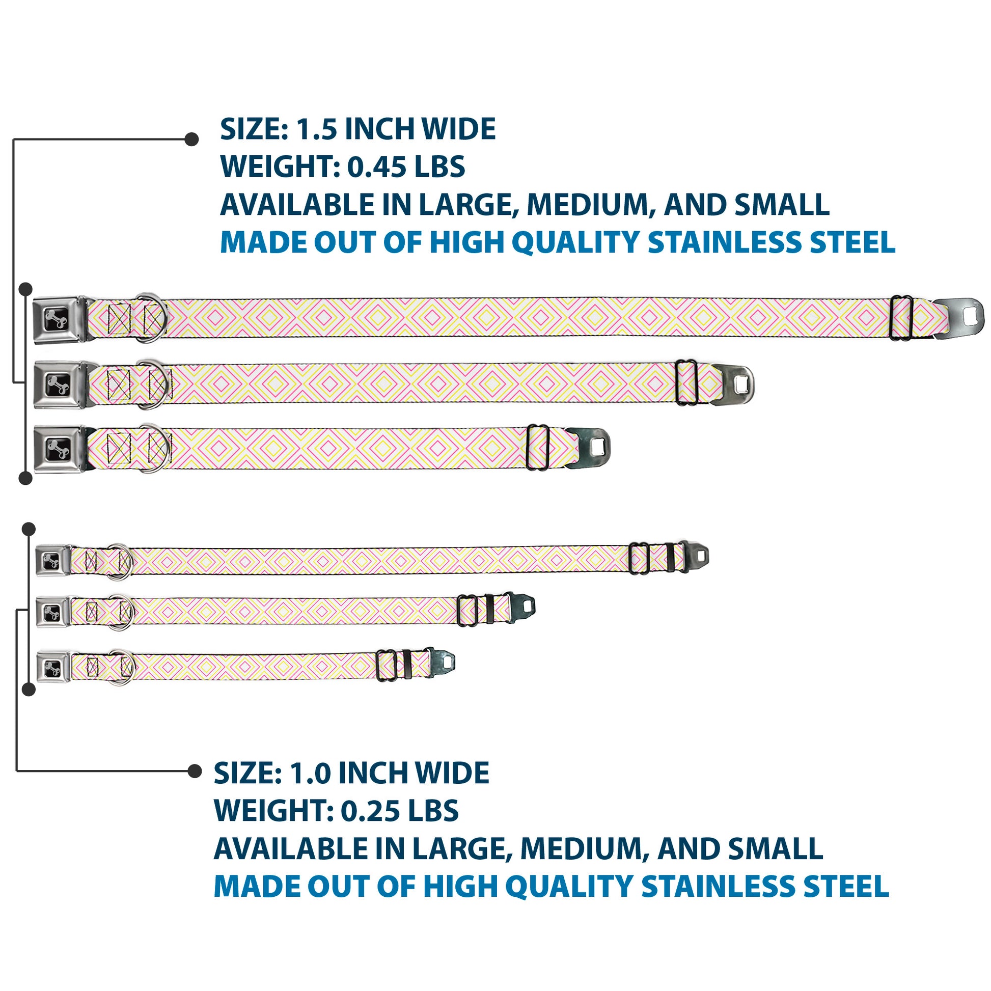 Dog Bone Seatbelt Buckle Collar - Square Lines White/Fluorescent Orange/Pink/Yellow Seatbelt Buckle Collars Buckle-Down