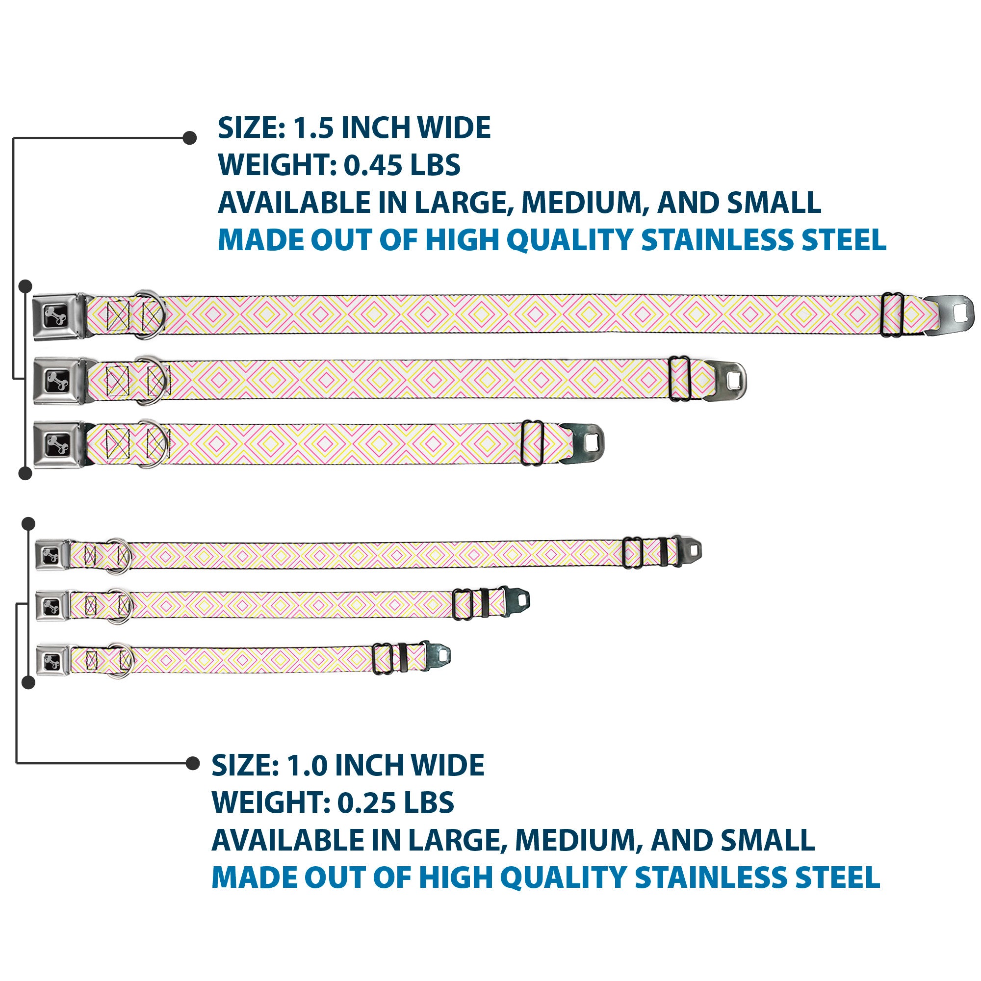 Dog Bone Seatbelt Buckle Collar - Square Lines White/Fluorescent Orange/Pink/Yellow Seatbelt Buckle Collars Buckle-Down