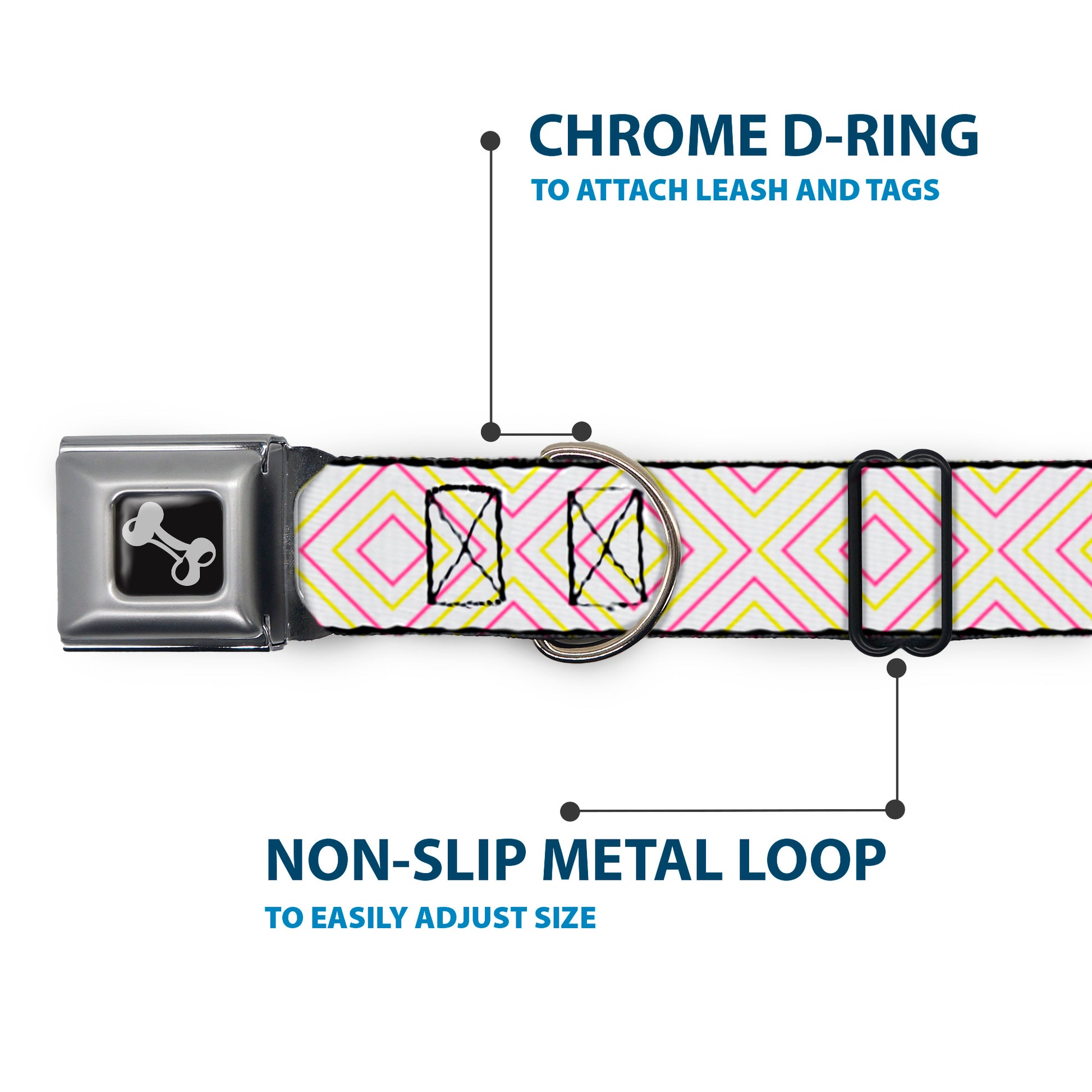 Dog Bone Seatbelt Buckle Collar - Square Lines White/Fluorescent Orange/Pink/Yellow Seatbelt Buckle Collars Buckle-Down