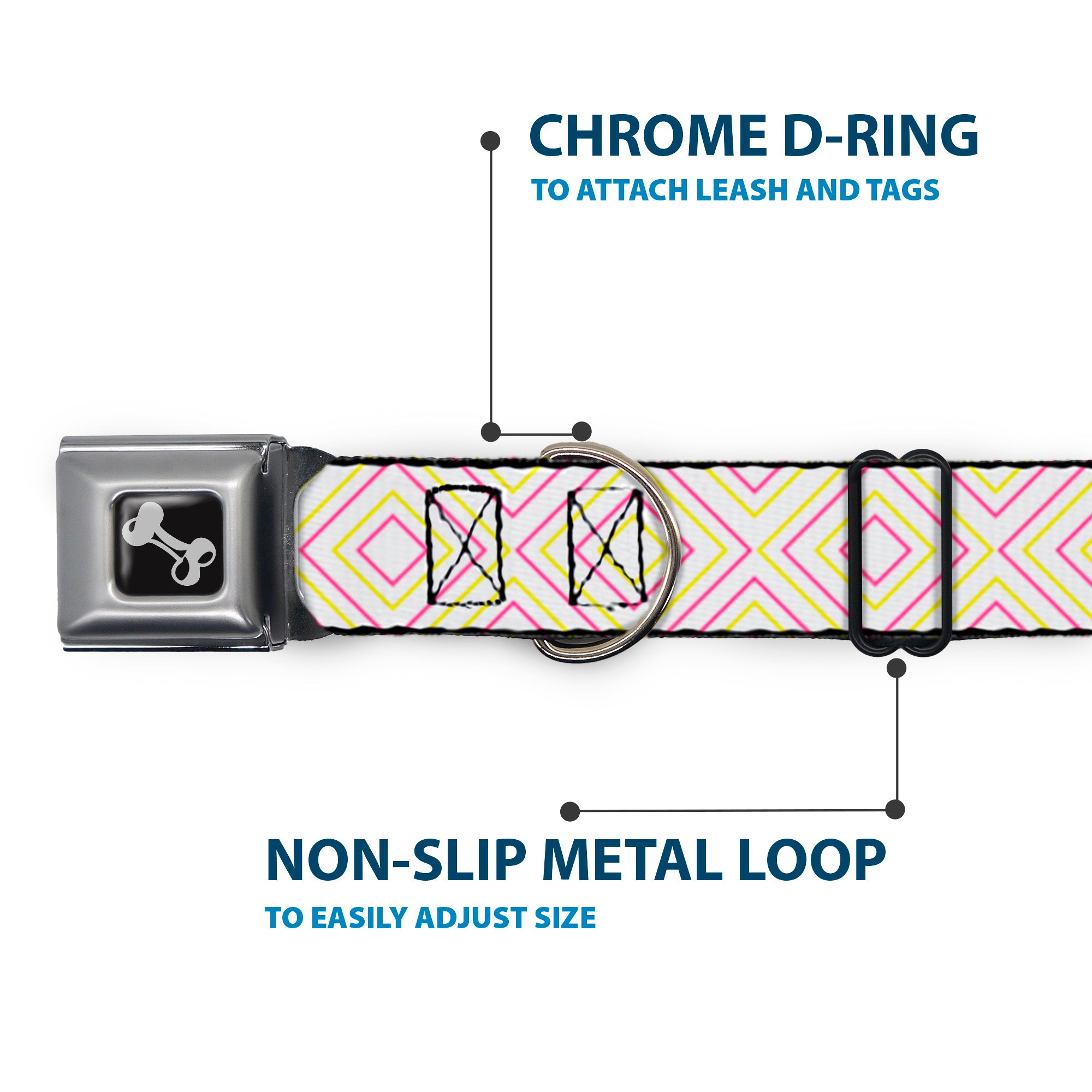 Dog Bone Seatbelt Buckle Collar - Square Lines White/Fluorescent Orange/Pink/Yellow Seatbelt Buckle Collars Buckle-Down