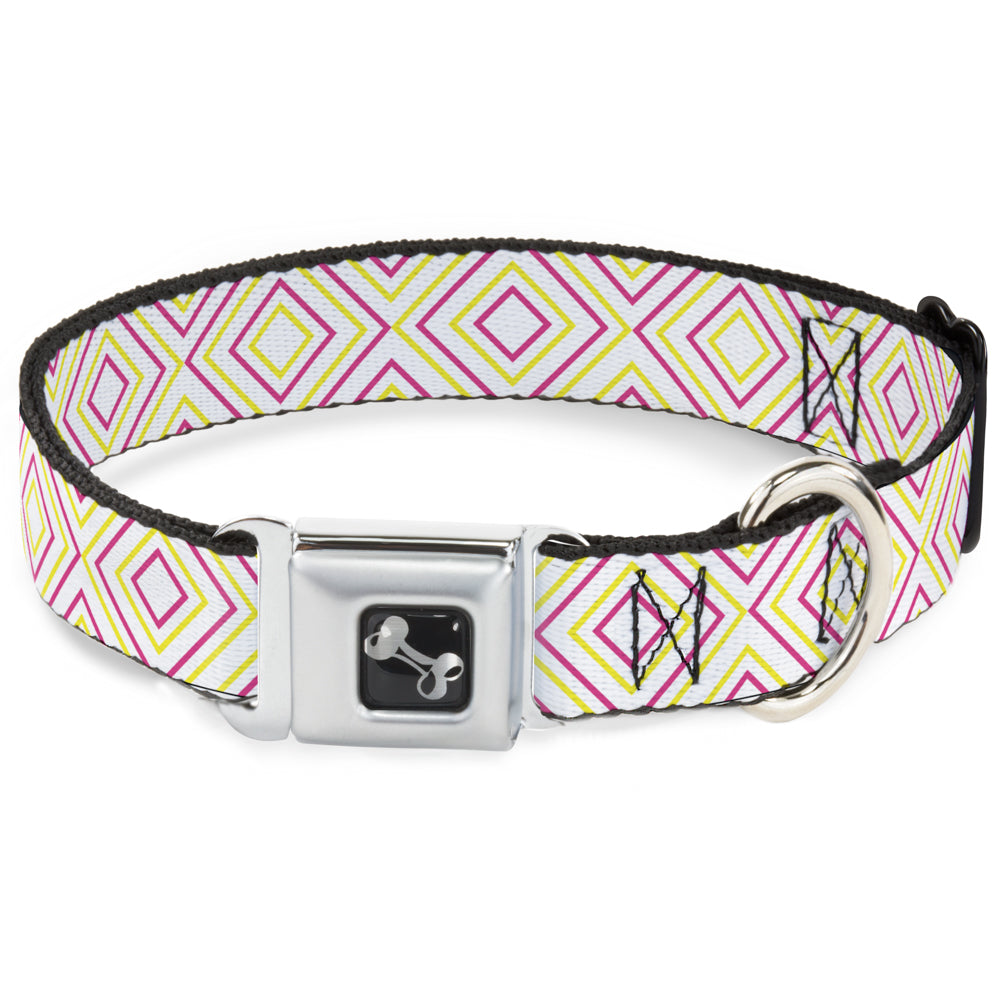 Dog Bone Seatbelt Buckle Collar - Square Lines White/Fluorescent Orange/Pink/Yellow Seatbelt Buckle Collars Buckle-Down