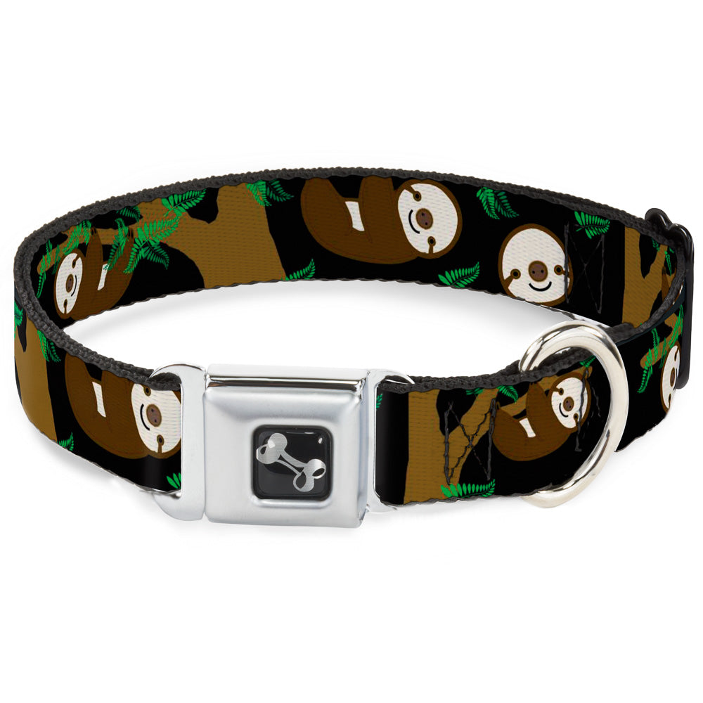Dog Bone Seatbelt Buckle Collar - Sloth Face/Hanging Black Seatbelt Buckle Collars Buckle-Down