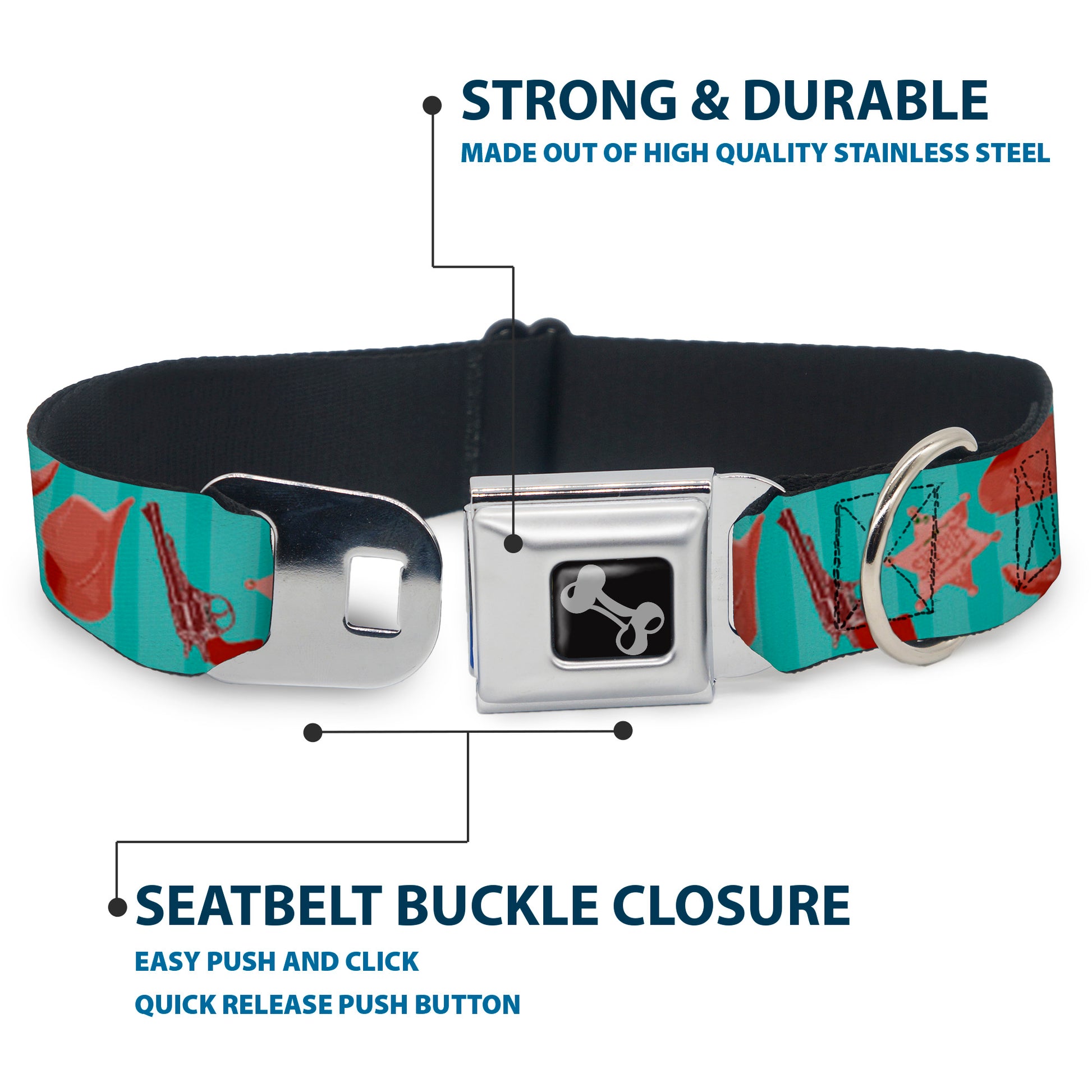 Dog Bone Seatbelt Buckle Collar - Sheriff's Gear/Vertical Stripe Turquoise/Browns Seatbelt Buckle Collars Buckle-Down