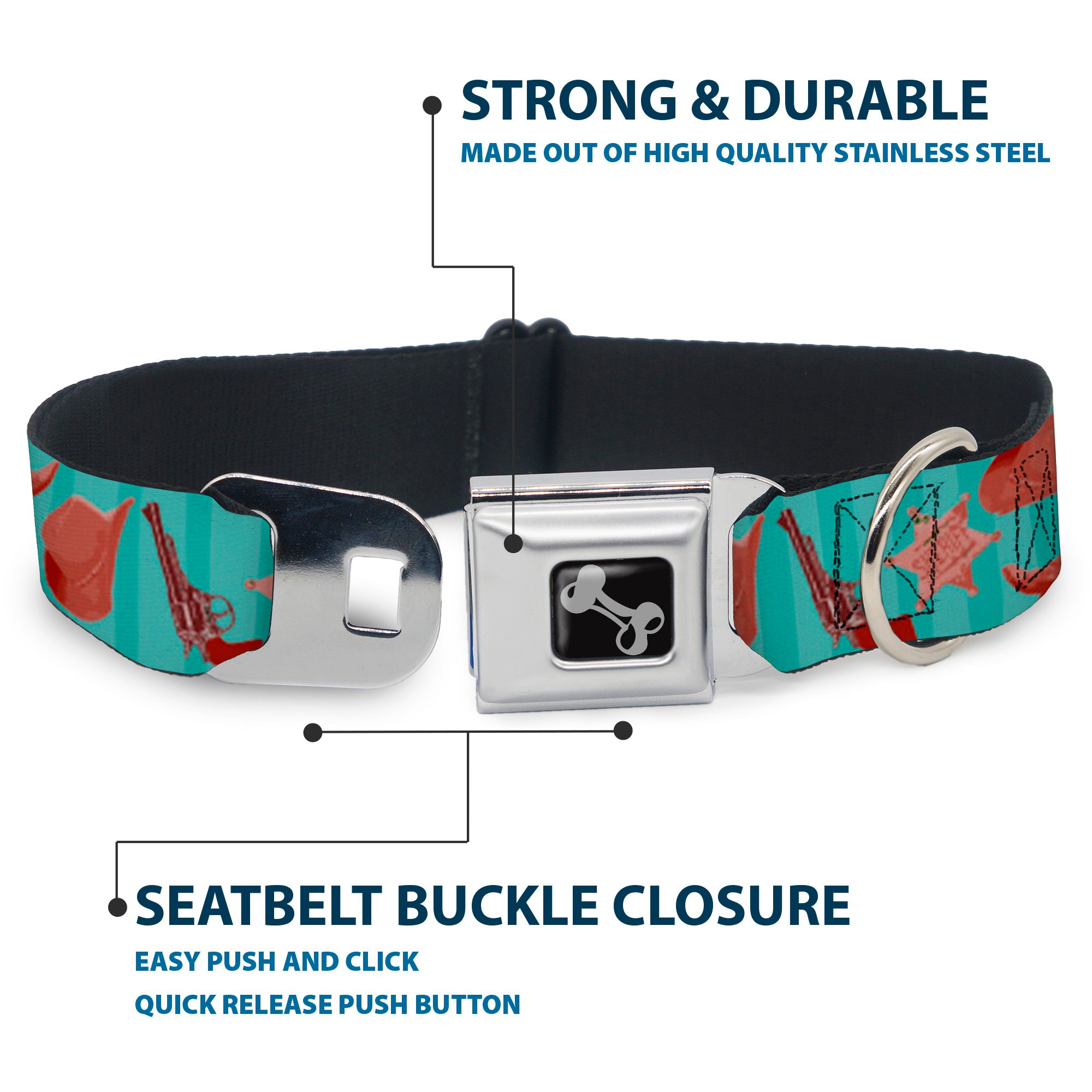 Dog Bone Seatbelt Buckle Collar - Sheriff's Gear/Vertical Stripe Turquoise/Browns Seatbelt Buckle Collars Buckle-Down