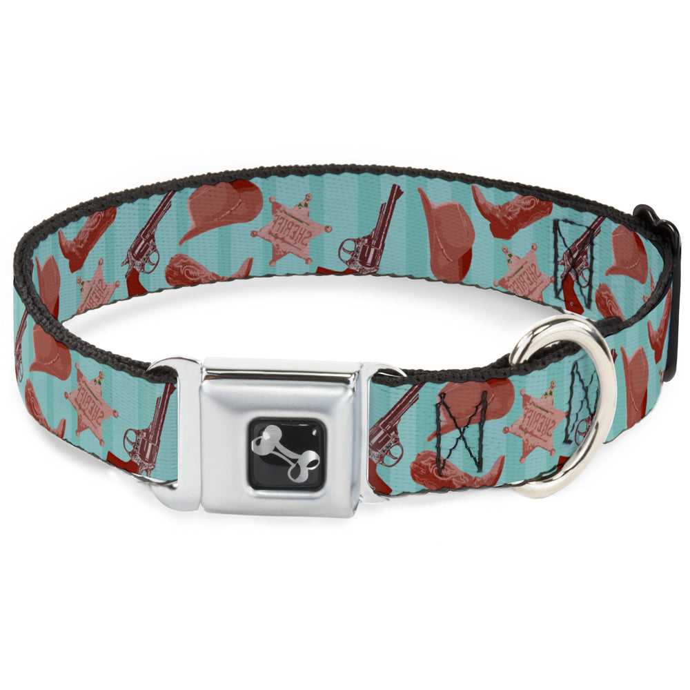 Dog Bone Seatbelt Buckle Collar - Sheriff's Gear/Vertical Stripe Turquoise/Browns Seatbelt Buckle Collars Buckle-Down
