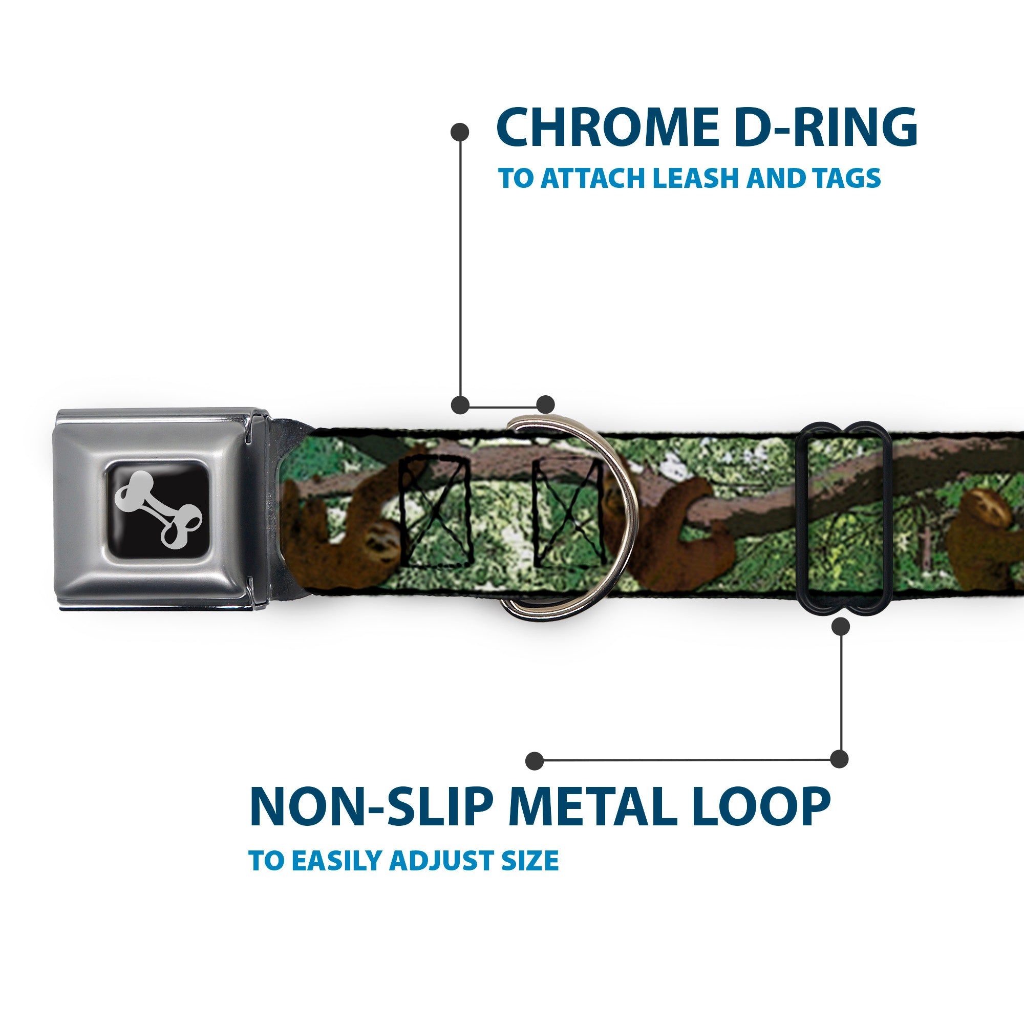 Dog Bone Black/Silver Seatbelt Buckle Collar - Sloth Tree Hanging Posterized Seatbelt Buckle Collars Buckle-Down