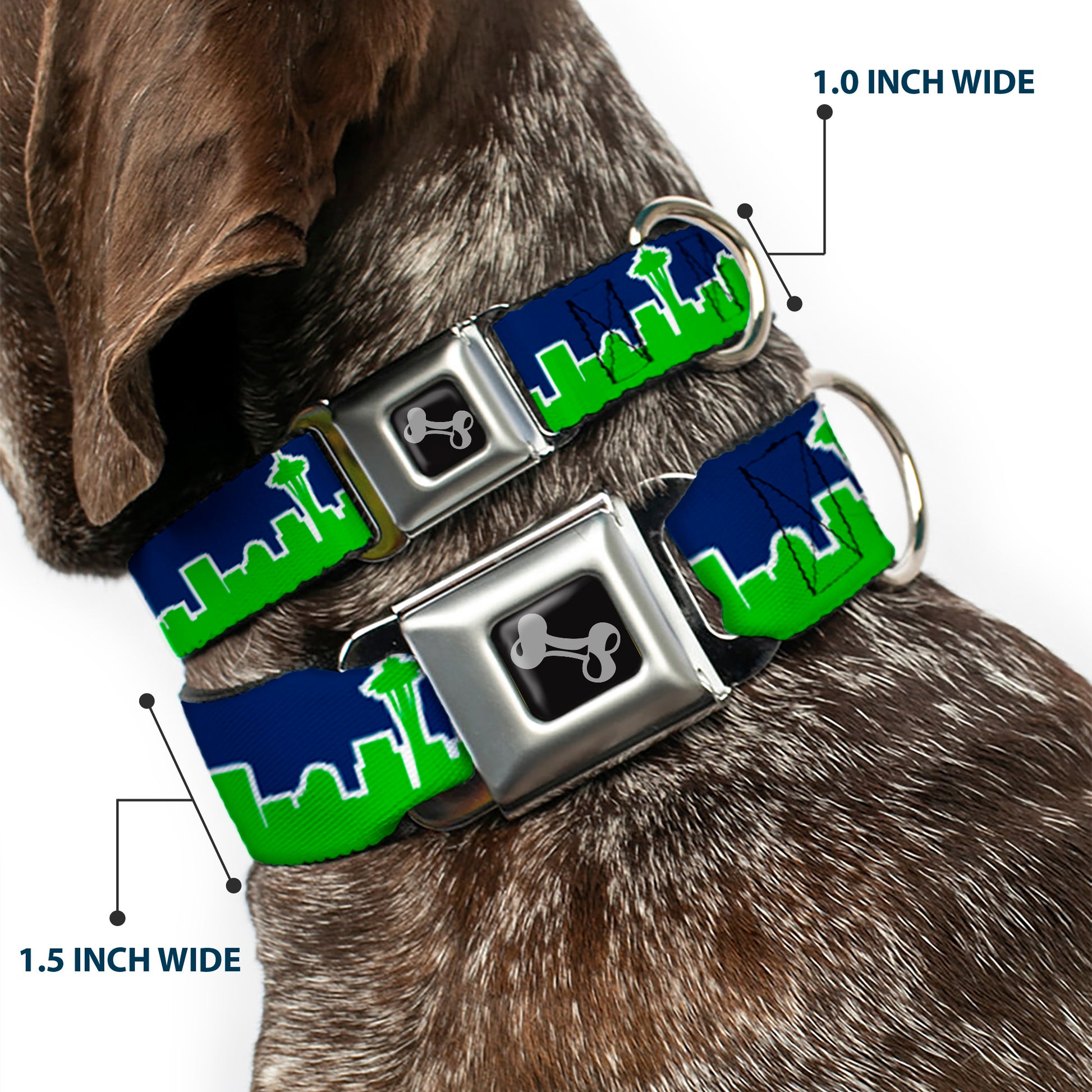 Dog Bone Seatbelt Buckle Collar - Seattle Skyline Navy/Bright Green Seatbelt Buckle Collars Buckle-Down