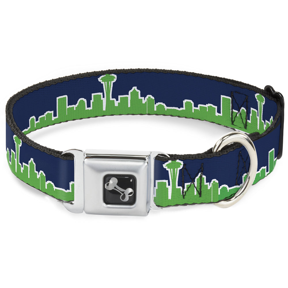 Dog Bone Seatbelt Buckle Collar - Seattle Skyline Navy/Bright Green Seatbelt Buckle Collars Buckle-Down