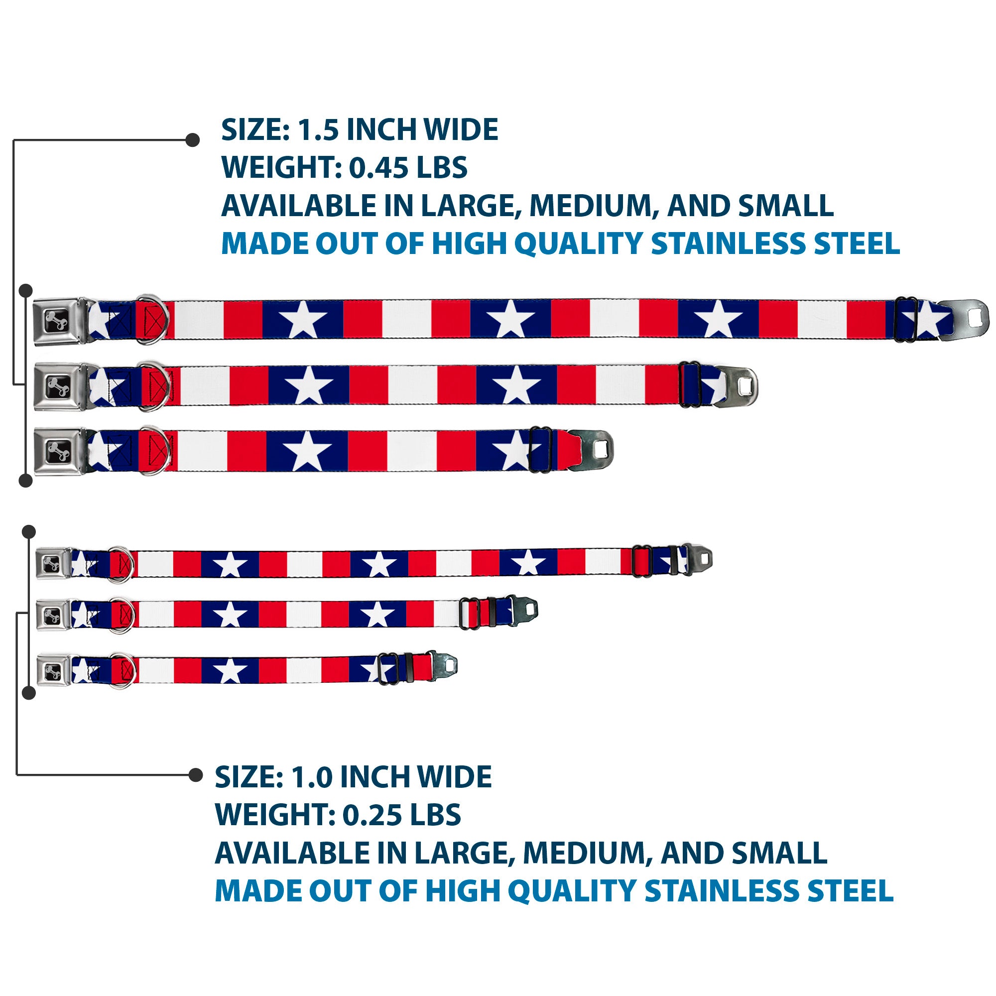 Dog Bone Seatbelt Buckle Collar - Stars & Stripes Ribbon Red/Blue/White Seatbelt Buckle Collars Buckle-Down