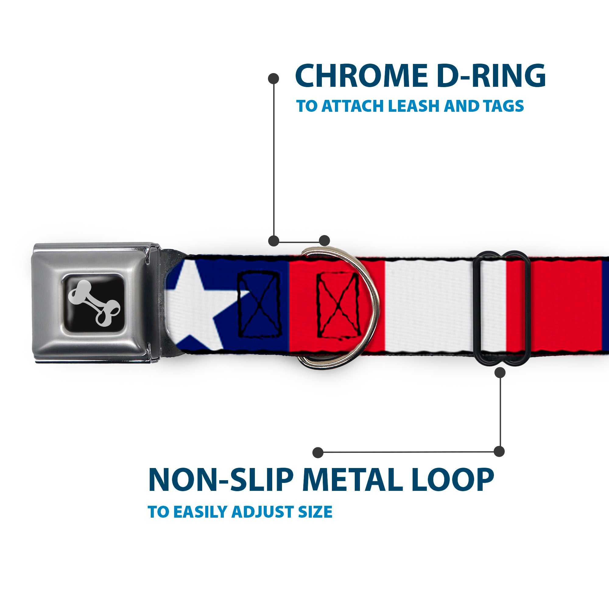 Dog Bone Seatbelt Buckle Collar - Stars & Stripes Ribbon Red/Blue/White Seatbelt Buckle Collars Buckle-Down