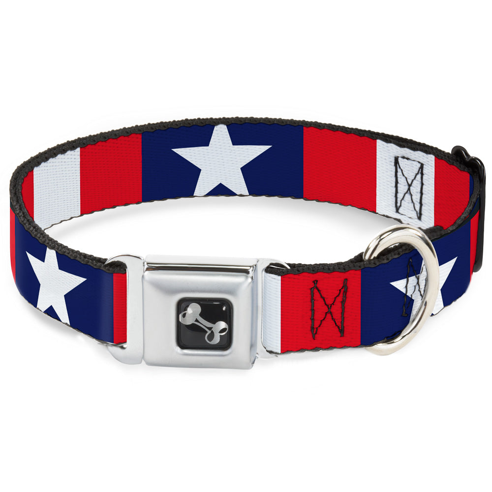 Dog Bone Seatbelt Buckle Collar - Stars & Stripes Ribbon Red/Blue/White Seatbelt Buckle Collars Buckle-Down