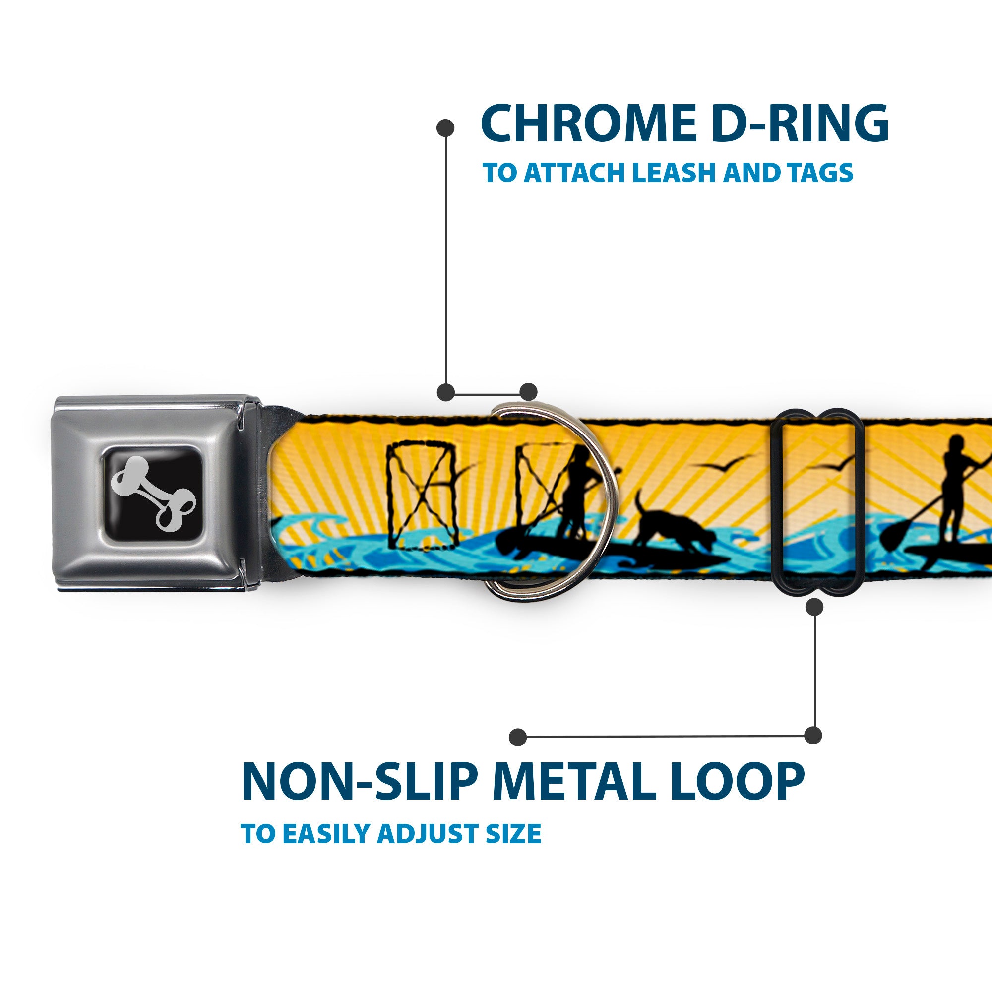 Dog Bone Seatbelt Buckle Collar - SUP w/Dog Yellows/Blues/Black Seatbelt Buckle Collars Buckle-Down