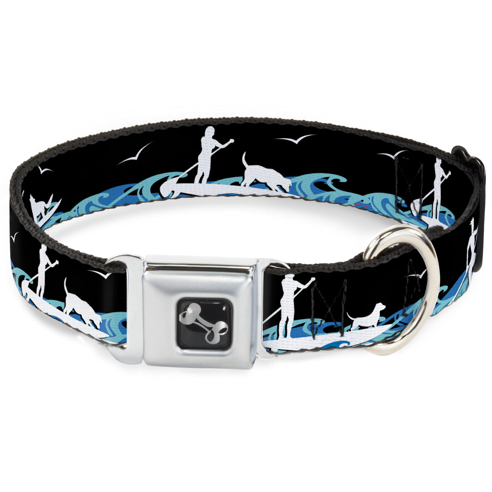 Dog Bone Seatbelt Buckle Collar - SUP w/Dog Black/Blues/White Seatbelt Buckle Collars Buckle-Down