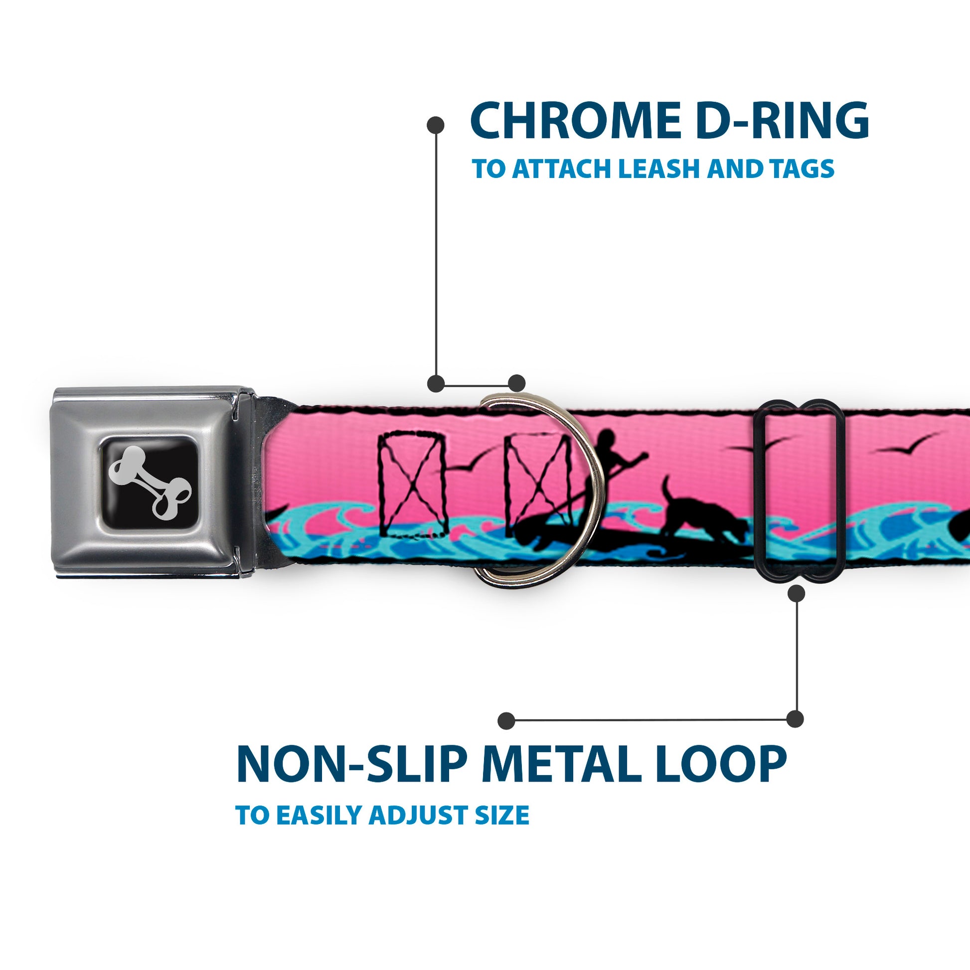 Dog Bone Seatbelt Buckle Collar - SUP w/Dog Pink/Blues/Black Seatbelt Buckle Collars Buckle-Down