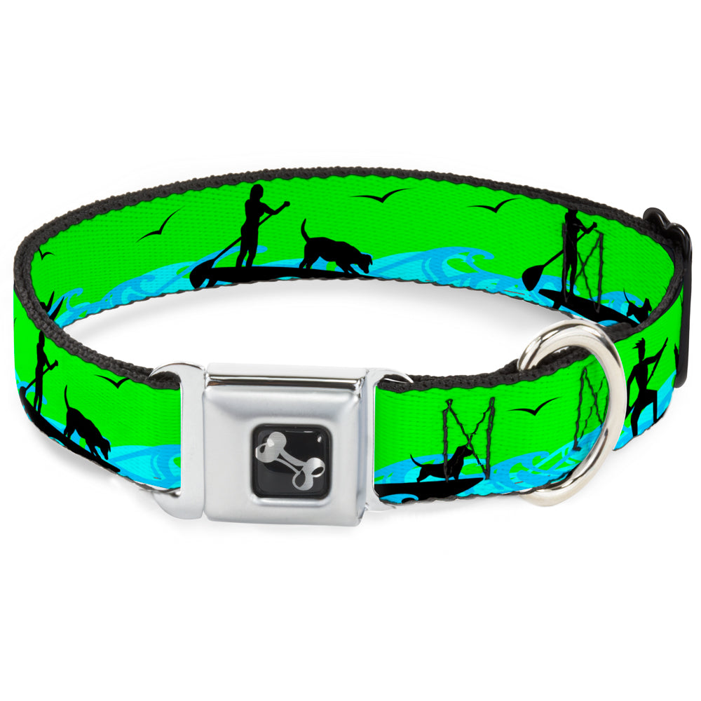 Dog Bone Seatbelt Buckle Collar - SUP w/Dog Neon Green/Blues/Black Seatbelt Buckle Collars Buckle-Down