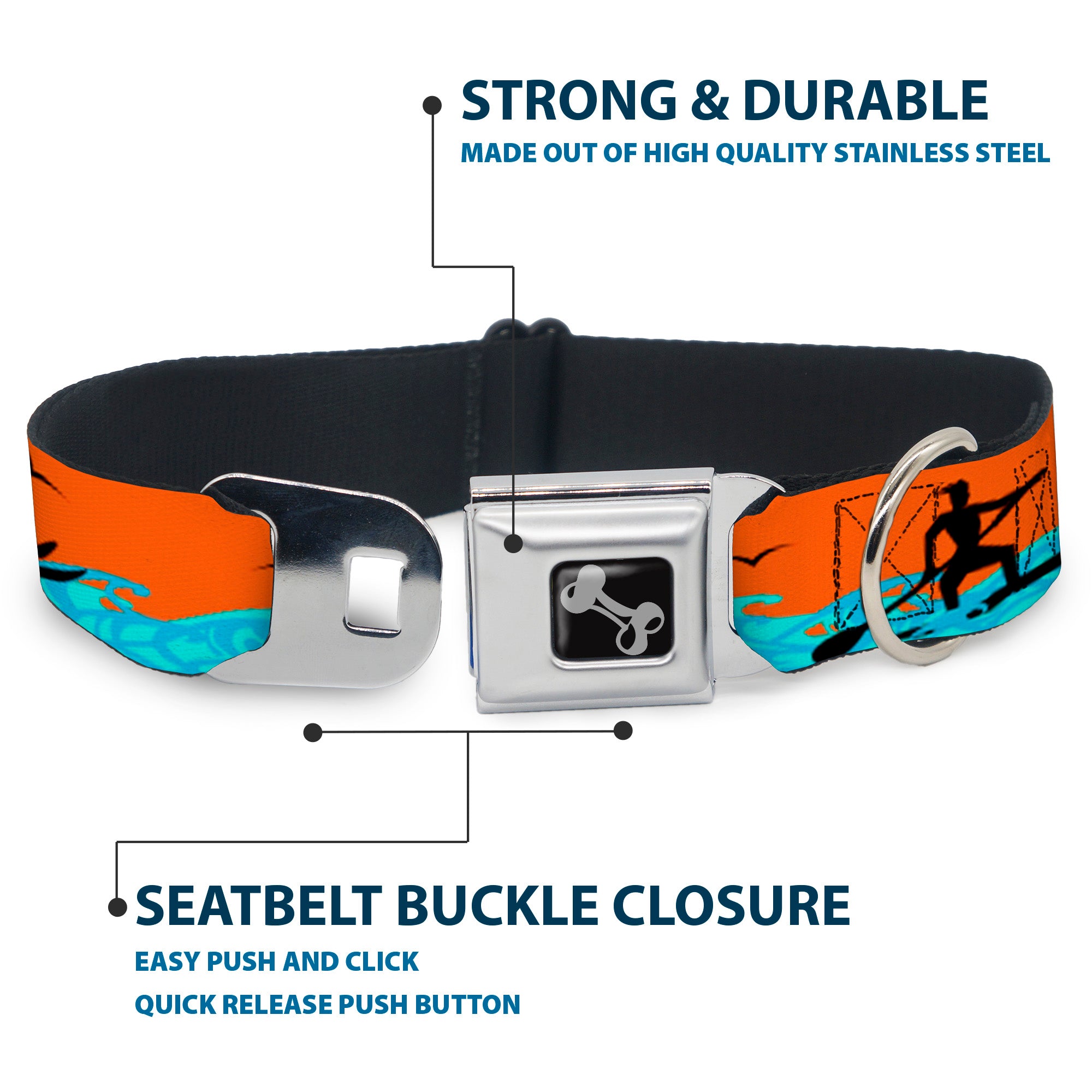 Dog Bone Seatbelt Buckle Collar - SUP w/Dog Neon Orange/Blues/Black Seatbelt Buckle Collars Buckle-Down