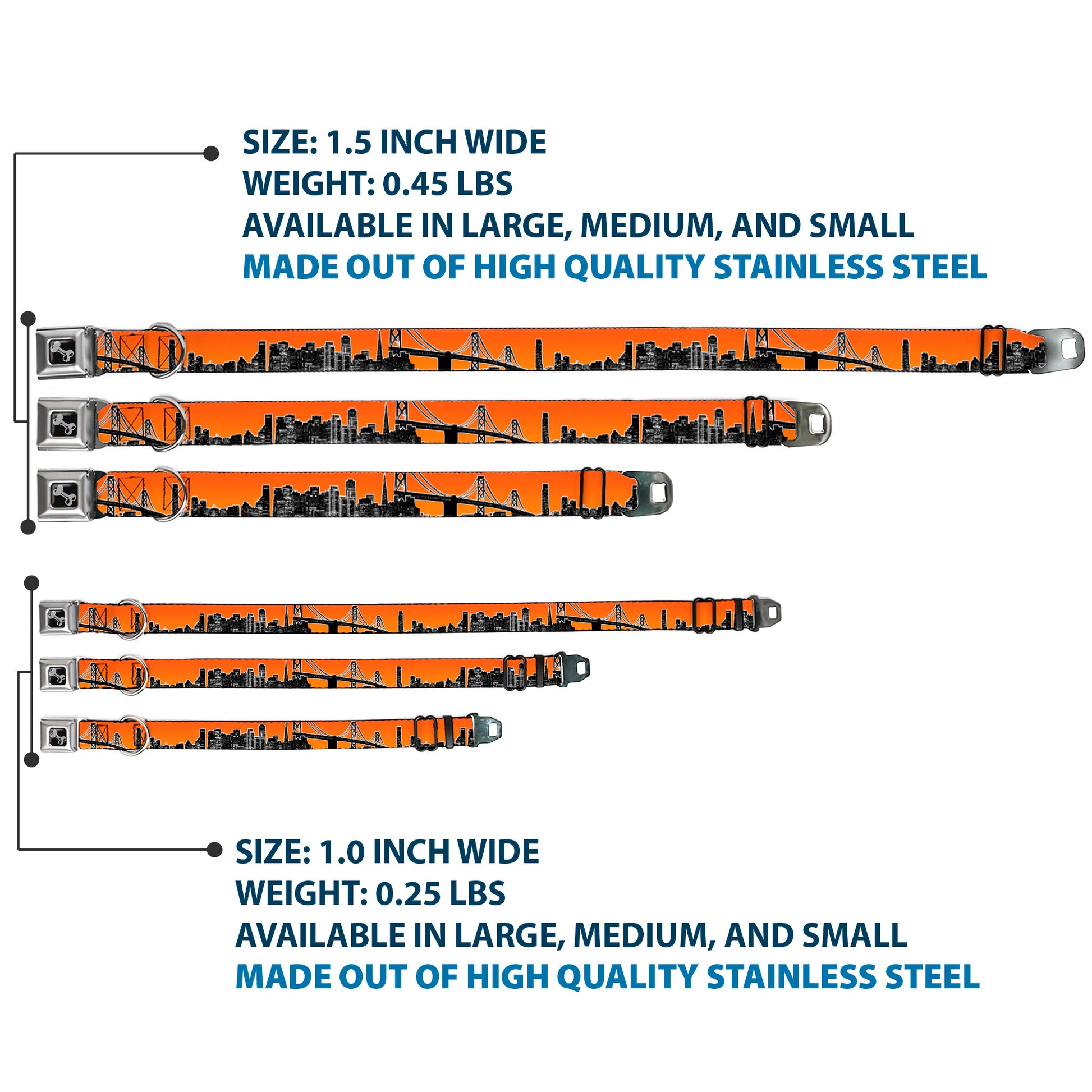 Dog Bone Seatbelt Buckle Collar - San Francisco Vivid Skyline Orange Fade/Black Seatbelt Buckle Collars Buckle-Down
