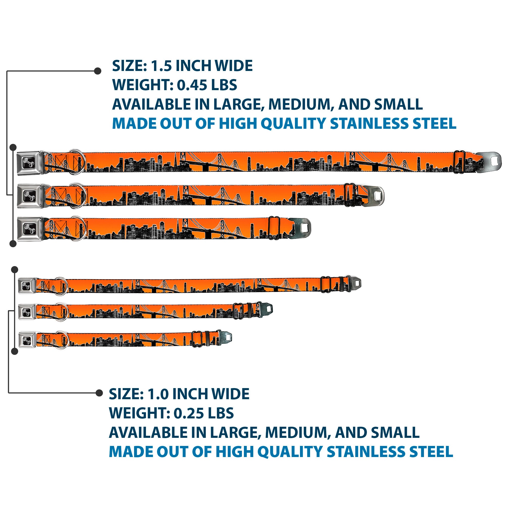 Dog Bone Seatbelt Buckle Collar - San Francisco Vivid Skyline Orange Fade/Black Seatbelt Buckle Collars Buckle-Down