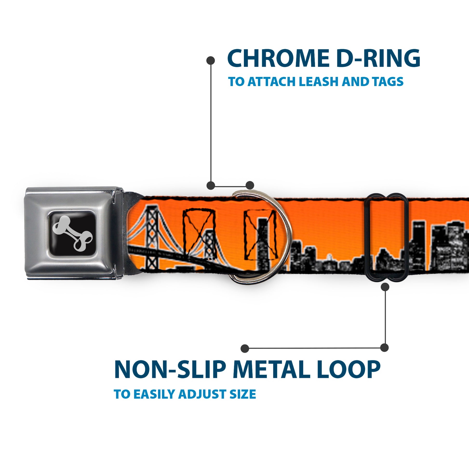 Dog Bone Seatbelt Buckle Collar - San Francisco Vivid Skyline Orange Fade/Black Seatbelt Buckle Collars Buckle-Down