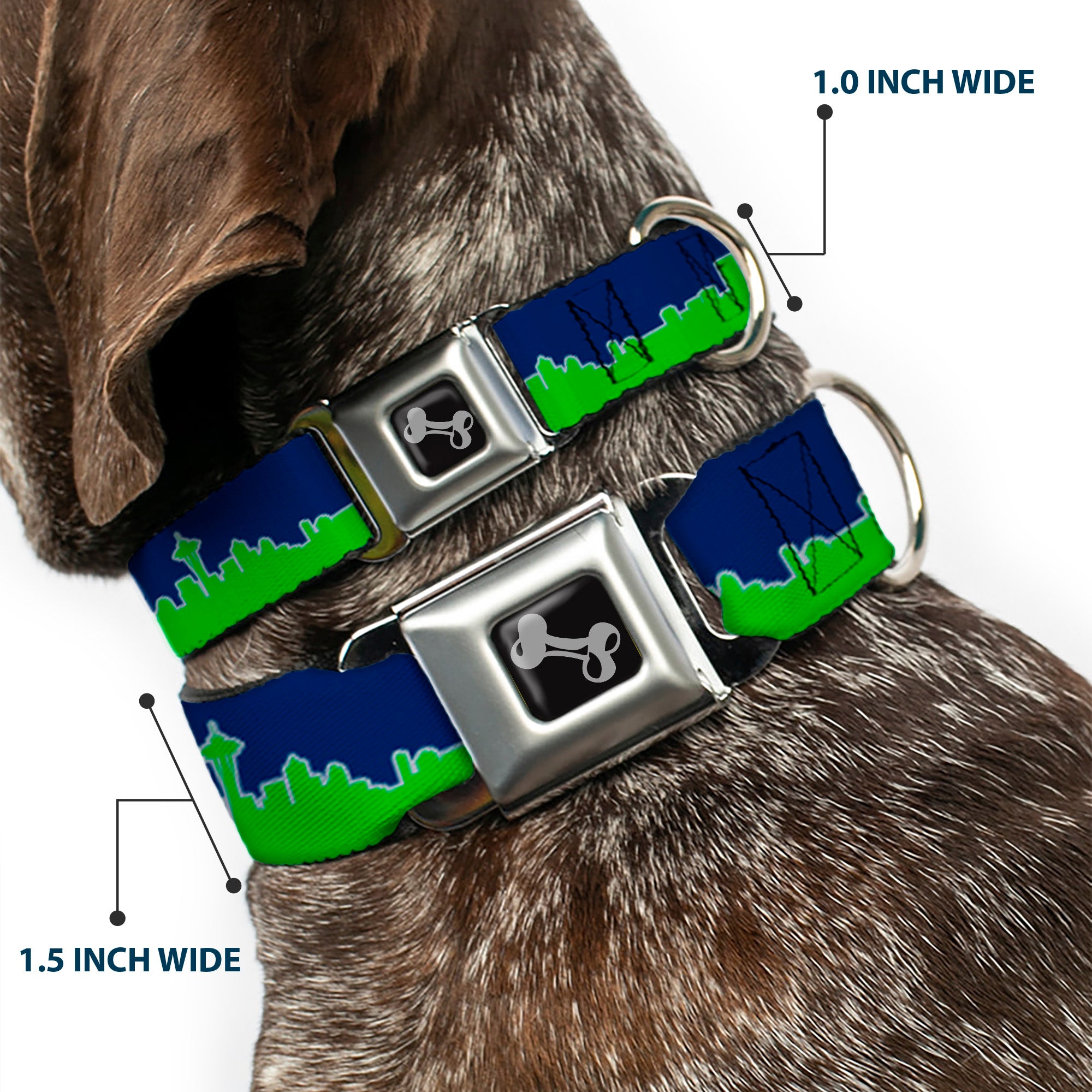 Dog Bone Black/Silver Seatbelt Buckle Collar - Seattle Skyline Navy/Gray/Green Seatbelt Buckle Collars Buckle-Down