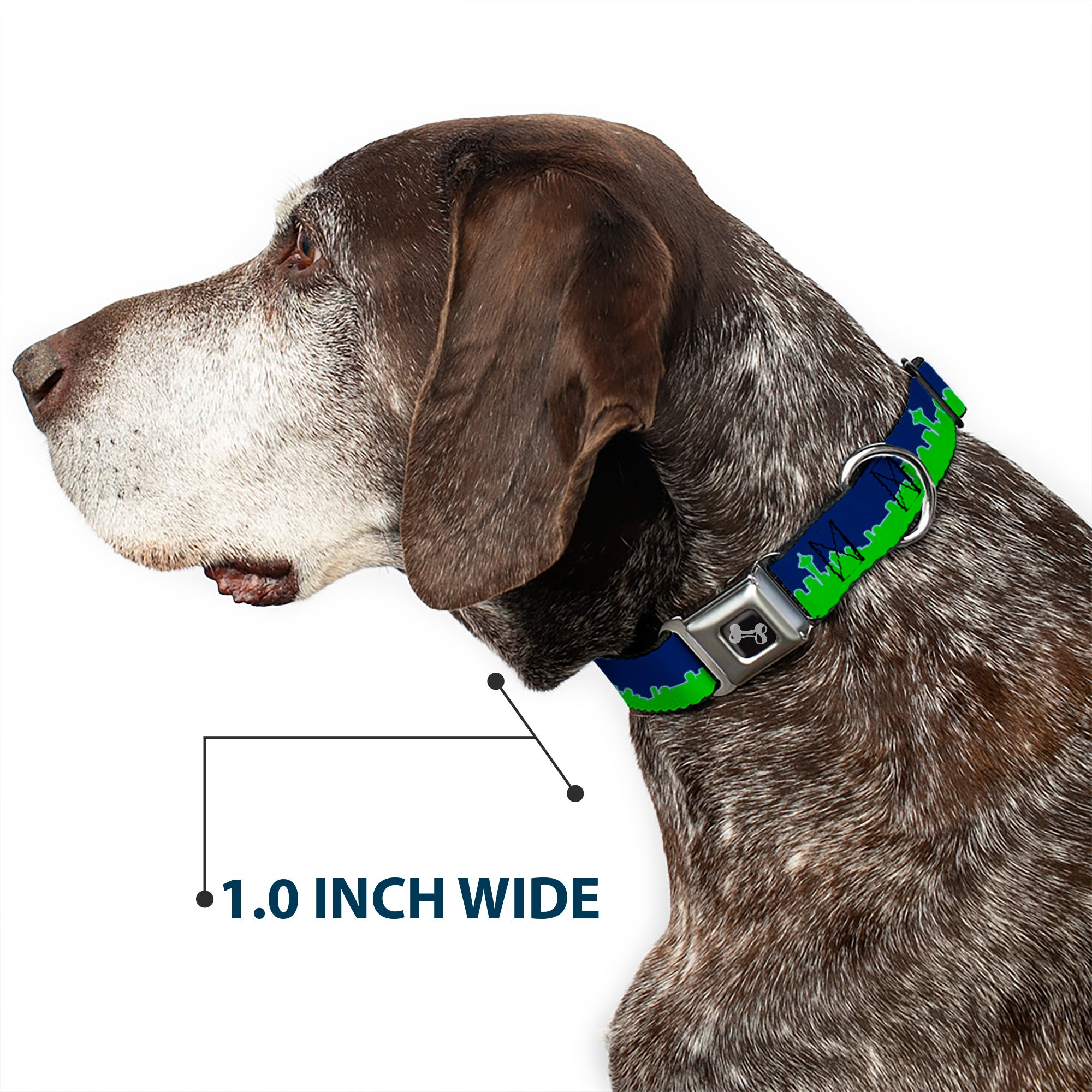 Dog Bone Black/Silver Seatbelt Buckle Collar - Seattle Skyline Navy/Gray/Green Seatbelt Buckle Collars Buckle-Down