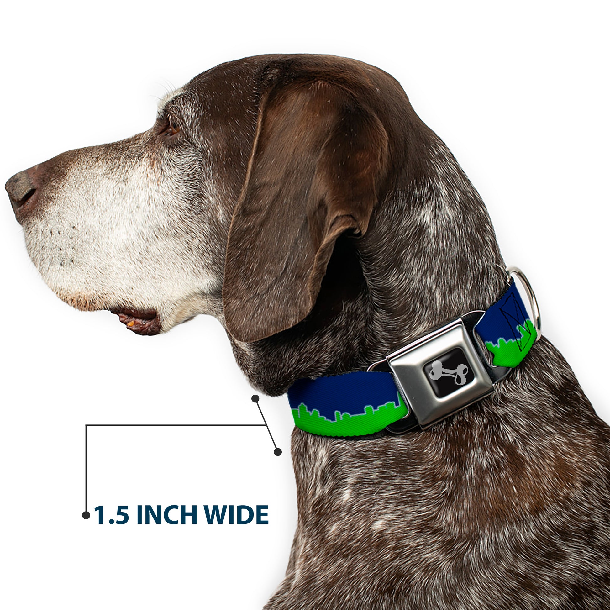 Dog Bone Black/Silver Seatbelt Buckle Collar - Seattle Skyline Navy/Gray/Green Seatbelt Buckle Collars Buckle-Down