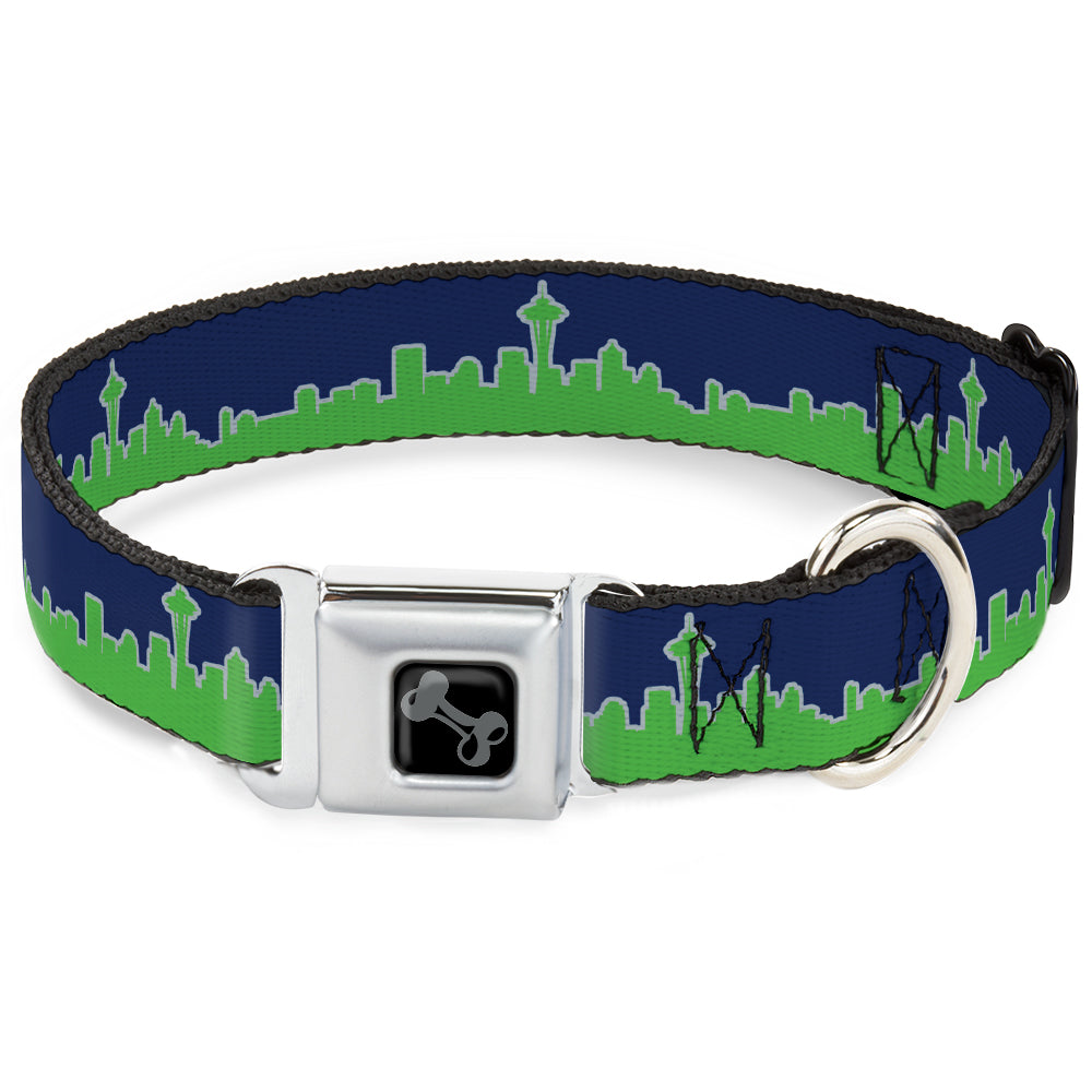 Dog Bone Black/Silver Seatbelt Buckle Collar - Seattle Skyline Navy/Gray/Green Seatbelt Buckle Collars Buckle-Down