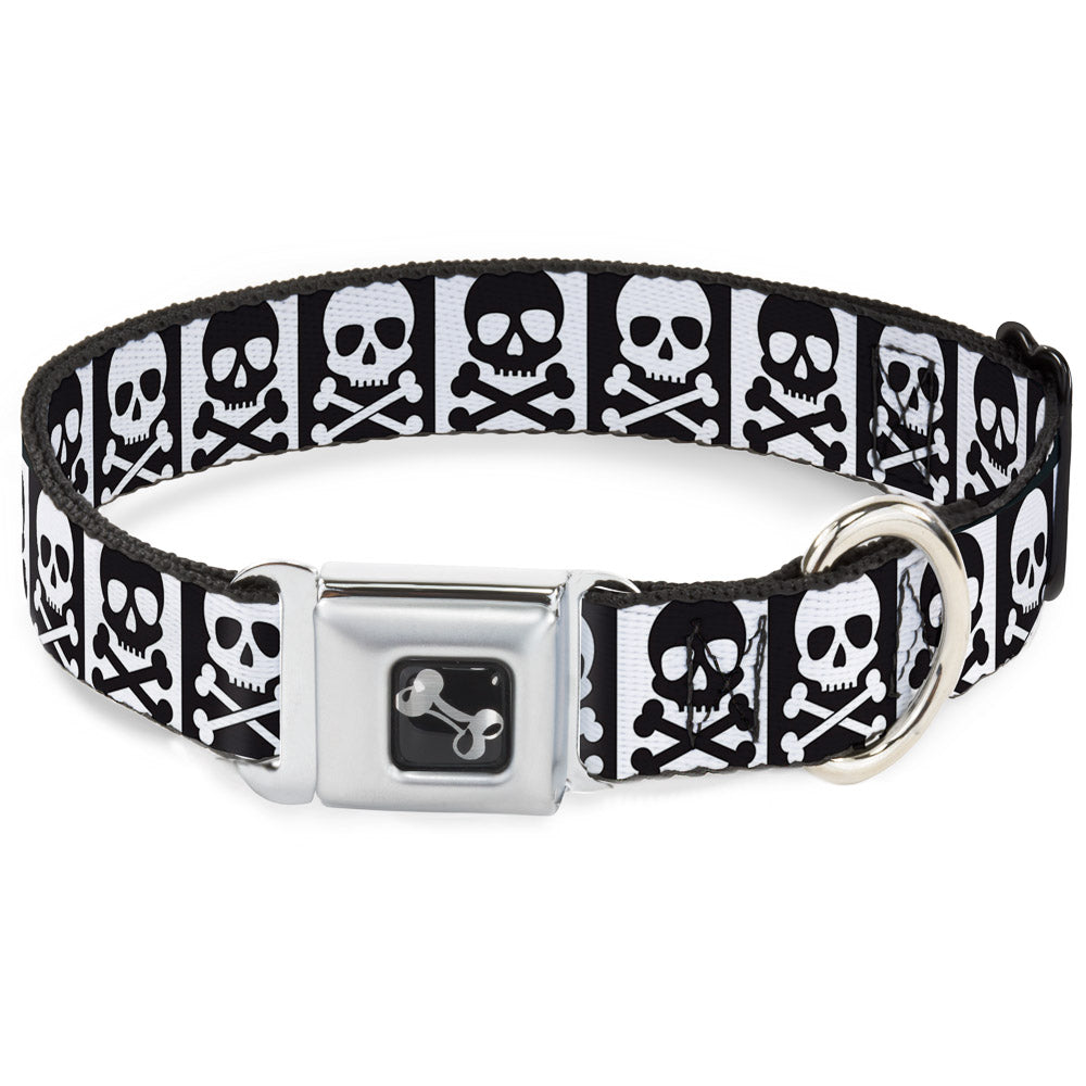 Dog Bone Seatbelt Buckle Collar - Skull & Cross Bones Blocks Black/White White/Black Seatbelt Buckle Collars Buckle-Down