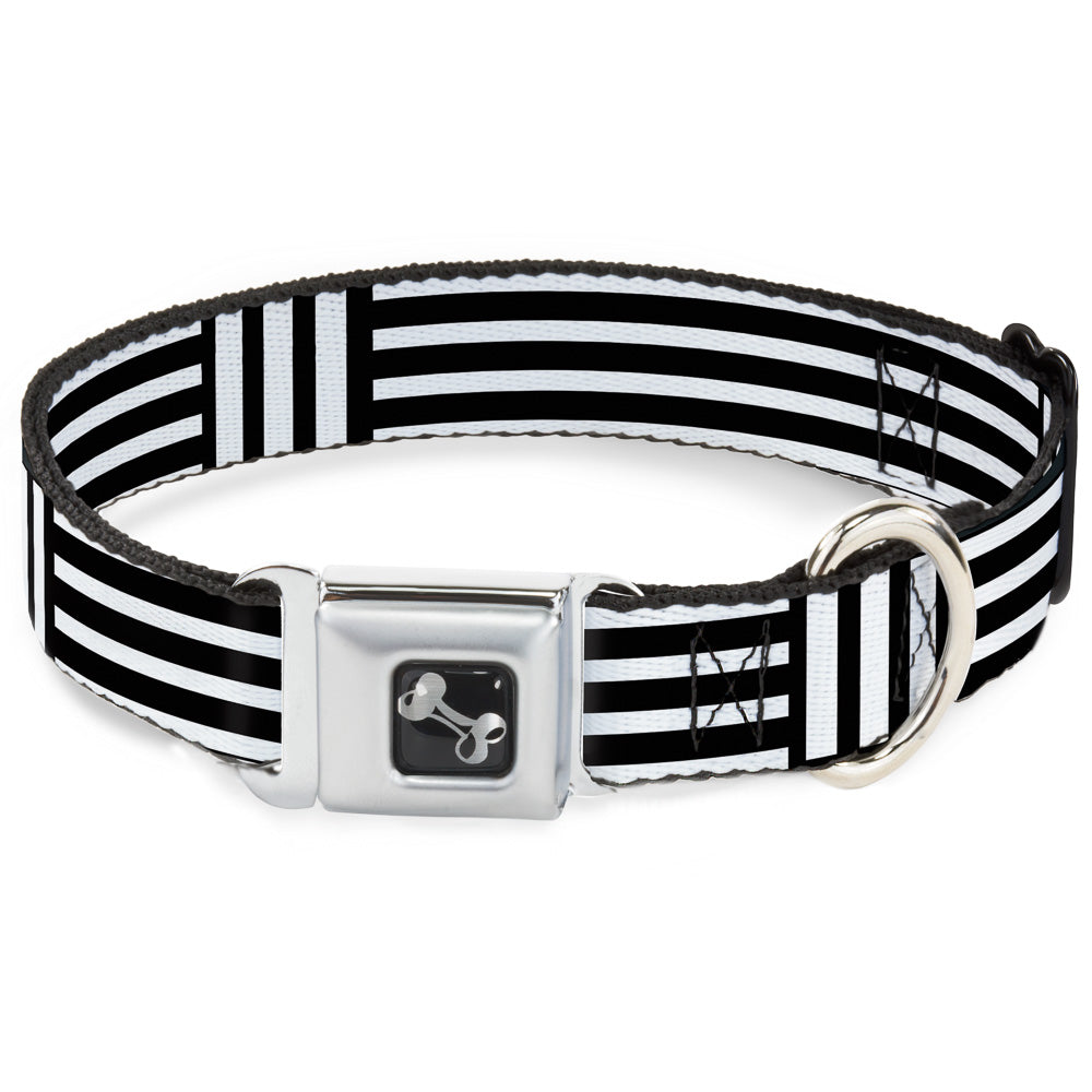 Dog Bone Seatbelt Buckle Collar - Stripe Blocks Black/White Seatbelt Buckle Collars Buckle-Down