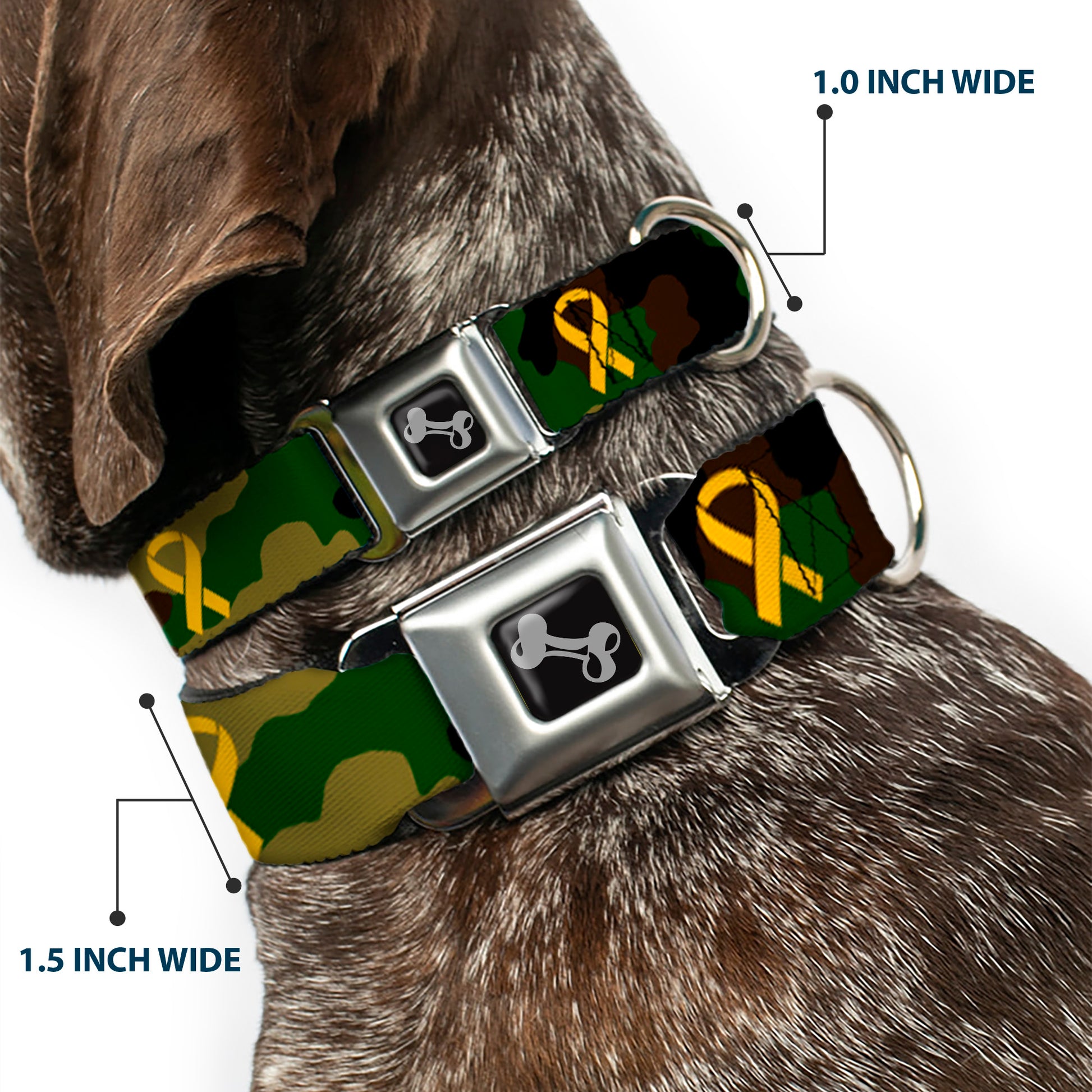 Dog Bone Seatbelt Buckle Collar - Support Our Troops Camo Olive/Yellow Ribbon Seatbelt Buckle Collars Buckle-Down
