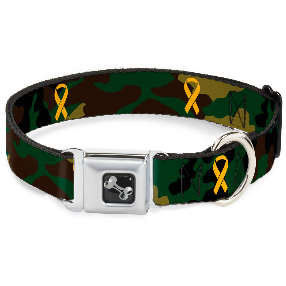 Dog Bone Seatbelt Buckle Collar - Support Our Troops Camo Olive/Yellow Ribbon Seatbelt Buckle Collars Buckle-Down