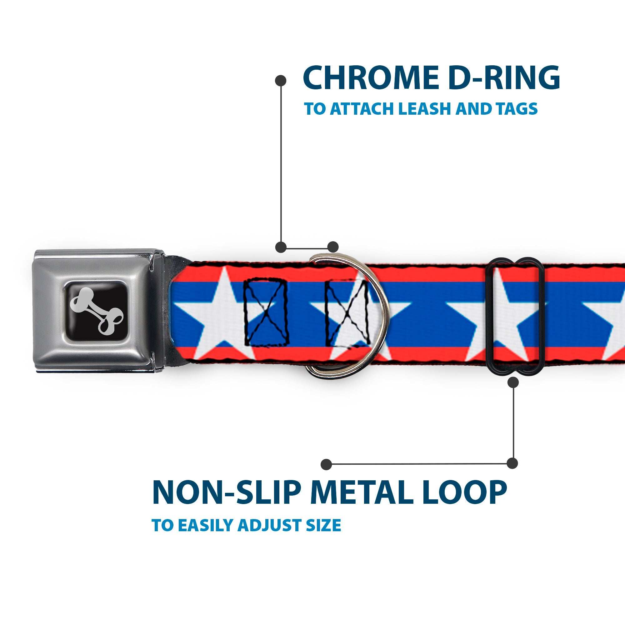 Dog Bone Seatbelt Buckle Collar - Stars/Stripes Red/Blue/White Seatbelt Buckle Collars Buckle-Down