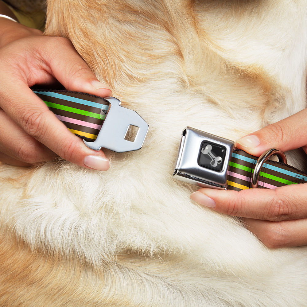 Dog Bone Seatbelt Buckle Collar - Stripe Blocks Brown/Multi Pastel Seatbelt Buckle Collars Buckle-Down
