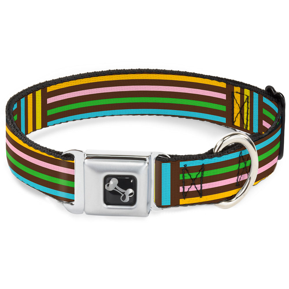 Dog Bone Seatbelt Buckle Collar - Stripe Blocks Brown/Multi Pastel Seatbelt Buckle Collars Buckle-Down