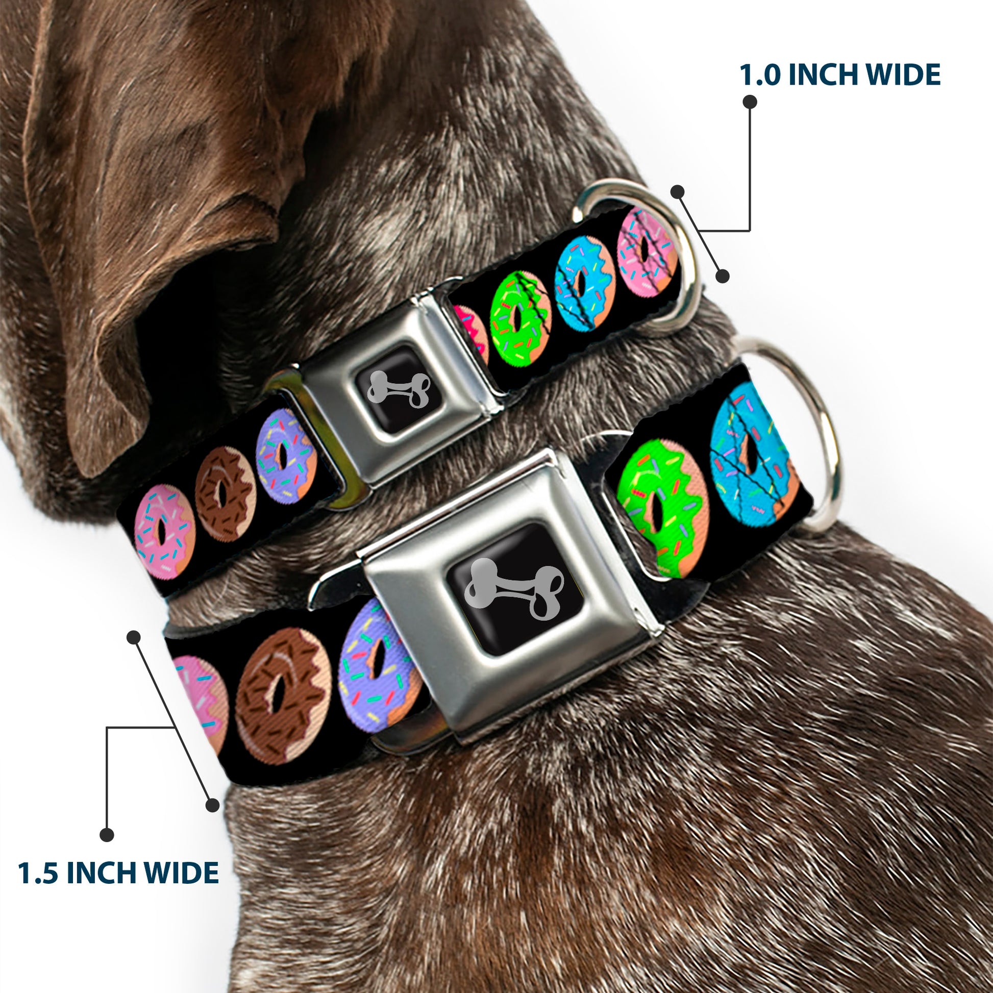 Dog Bone Seatbelt Buckle Collar - Sprinkle Donuts Black/Multi Color Seatbelt Buckle Collars Buckle-Down