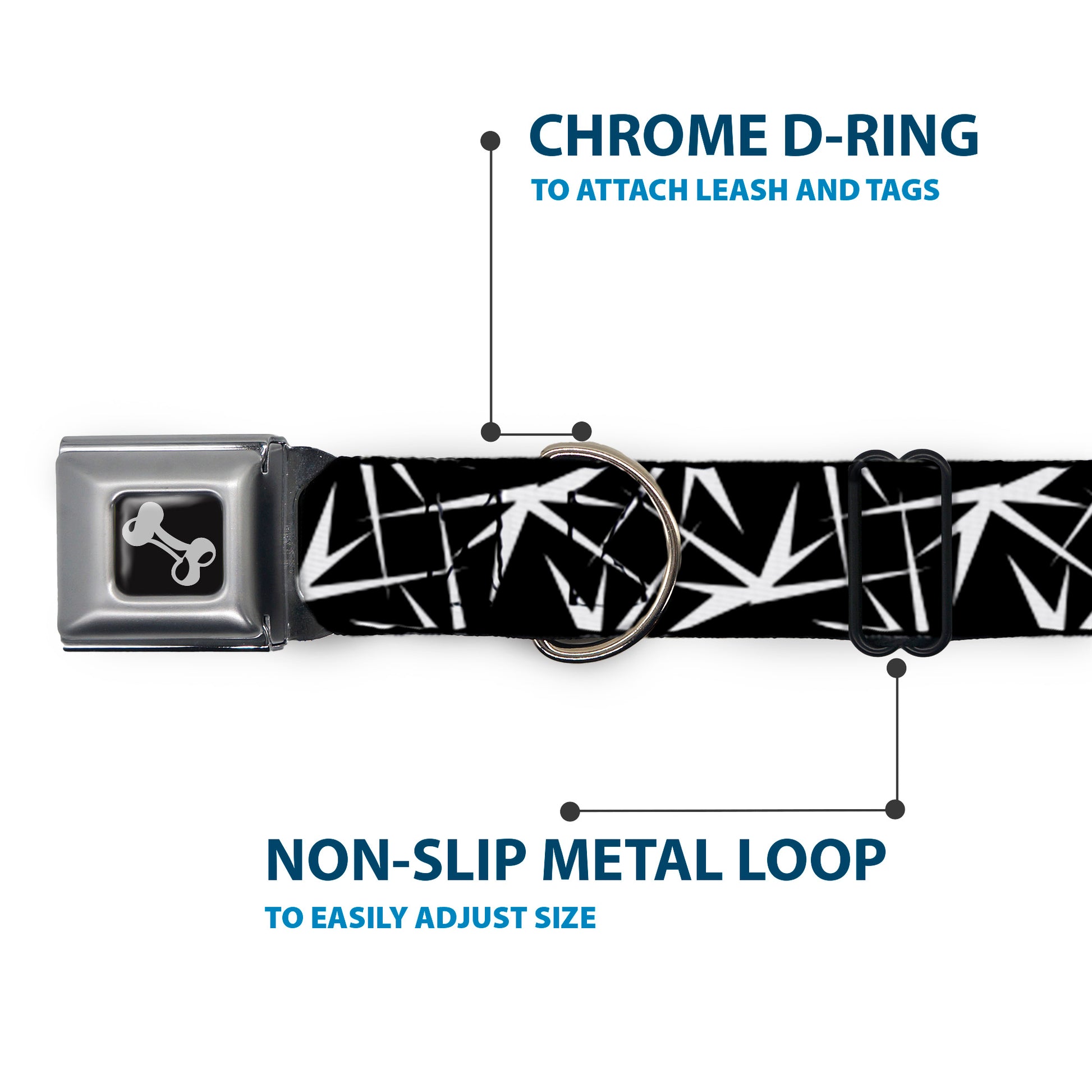 Dog Bone Seatbelt Buckle Collar - Spikes Scattered Black/White Seatbelt Buckle Collars Buckle-Down