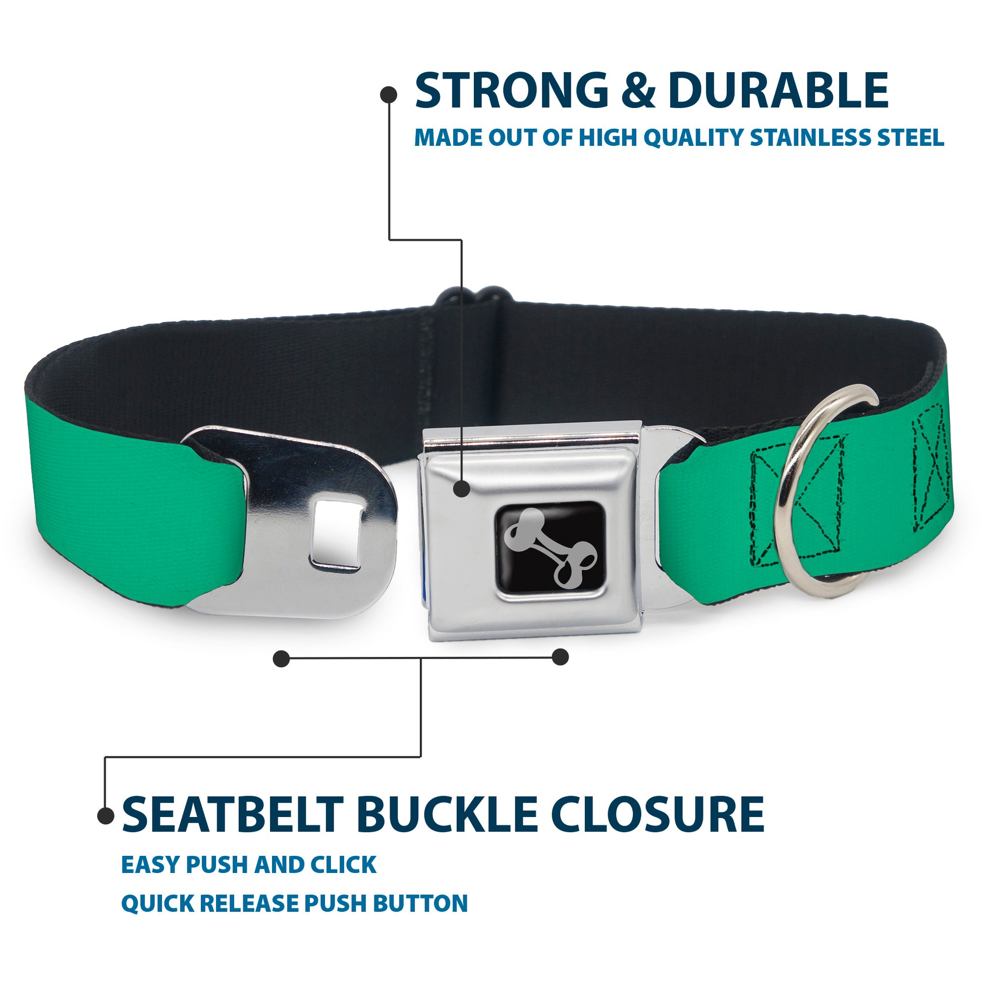 Dog Bone Seatbelt Buckle Collar - Solid Rainforest Green Seatbelt Buckle Collars Buckle-Down