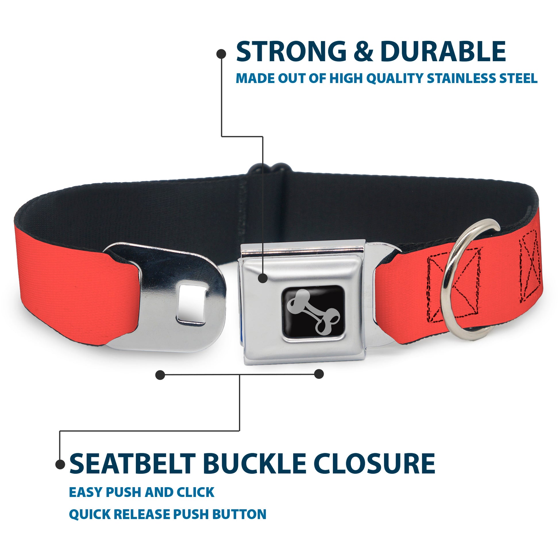 Dog Bone Seatbelt Buckle Collar - Solid Salmon Orange Seatbelt Buckle Collars Buckle-Down