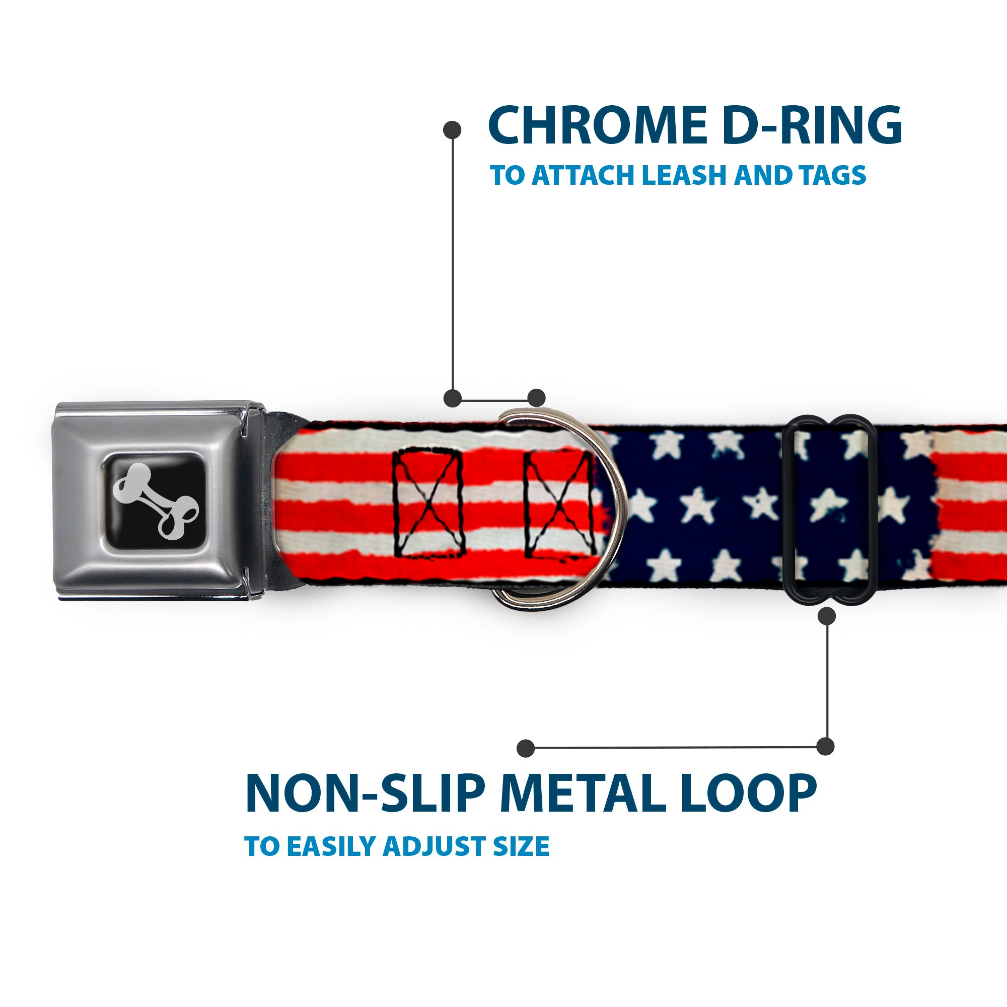 Dog Bone Seatbelt Buckle Collar - Stars & Stripes Painting Seatbelt Buckle Collars Buckle-Down