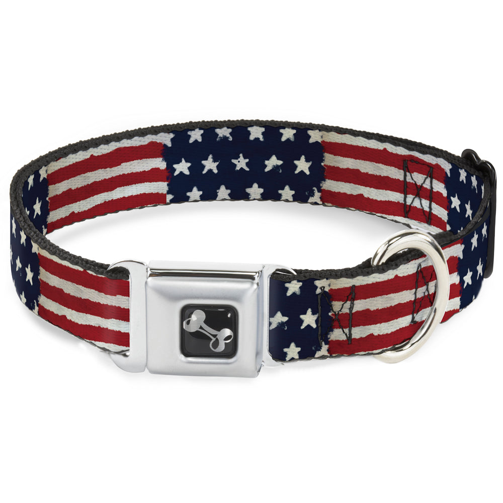 Dog Bone Seatbelt Buckle Collar - Stars & Stripes Painting Seatbelt Buckle Collars Buckle-Down