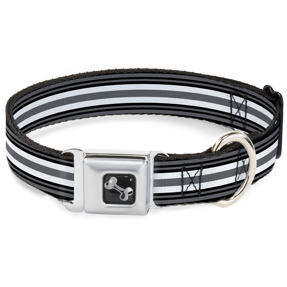 Dog Bone Seatbelt Buckle Collar - Striped Black/Gray/White Seatbelt Buckle Collars Buckle-Down