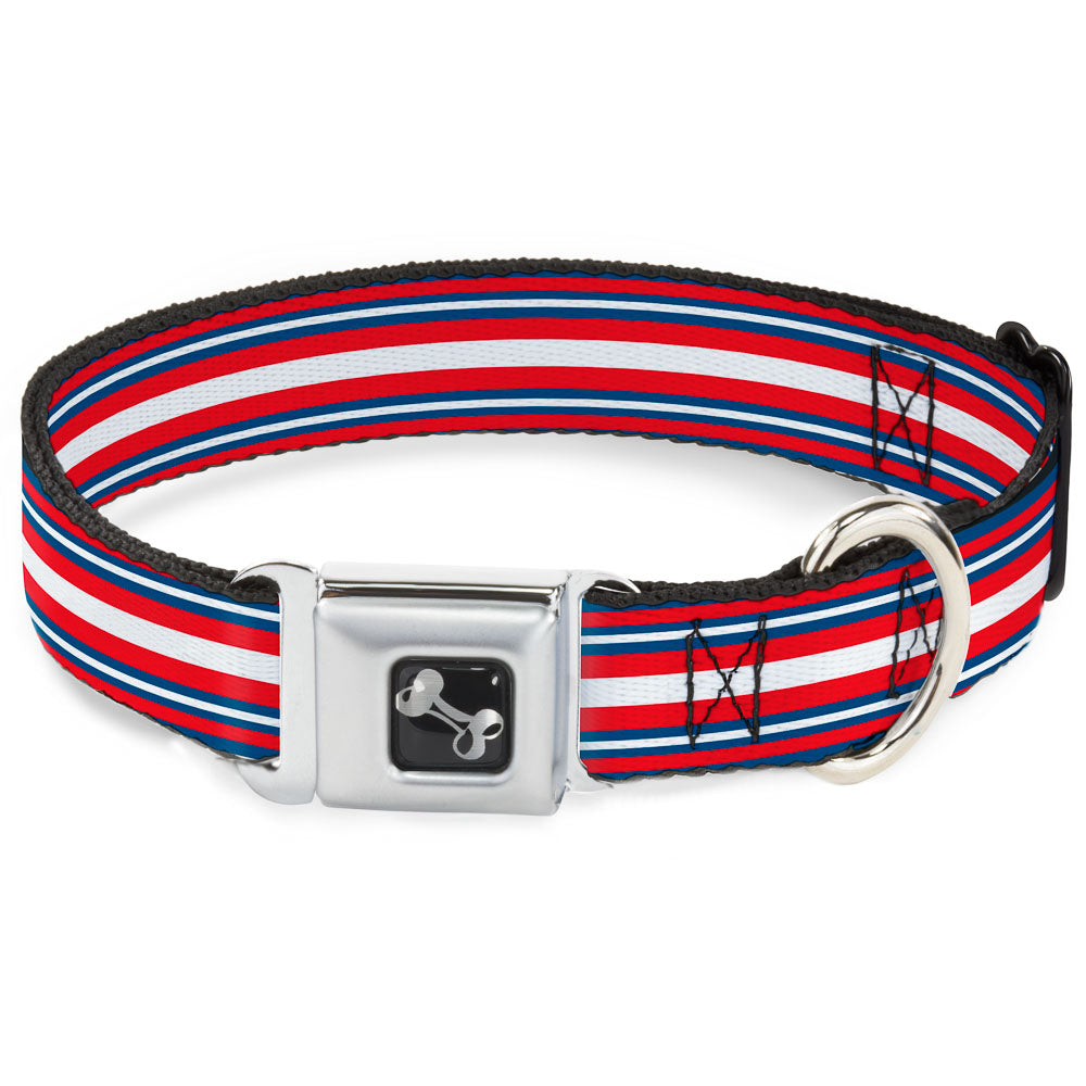 Dog Bone Seatbelt Buckle Collar - Striped Blue/Red/White Seatbelt Buckle Collars Buckle-Down