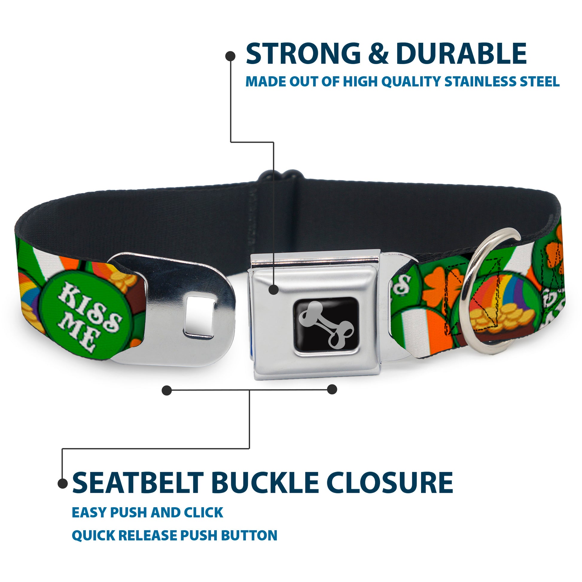 Dog Bone Seatbelt Buckle Collar - St. Pat's 4-Buttons Stacked Seatbelt Buckle Collars Buckle-Down