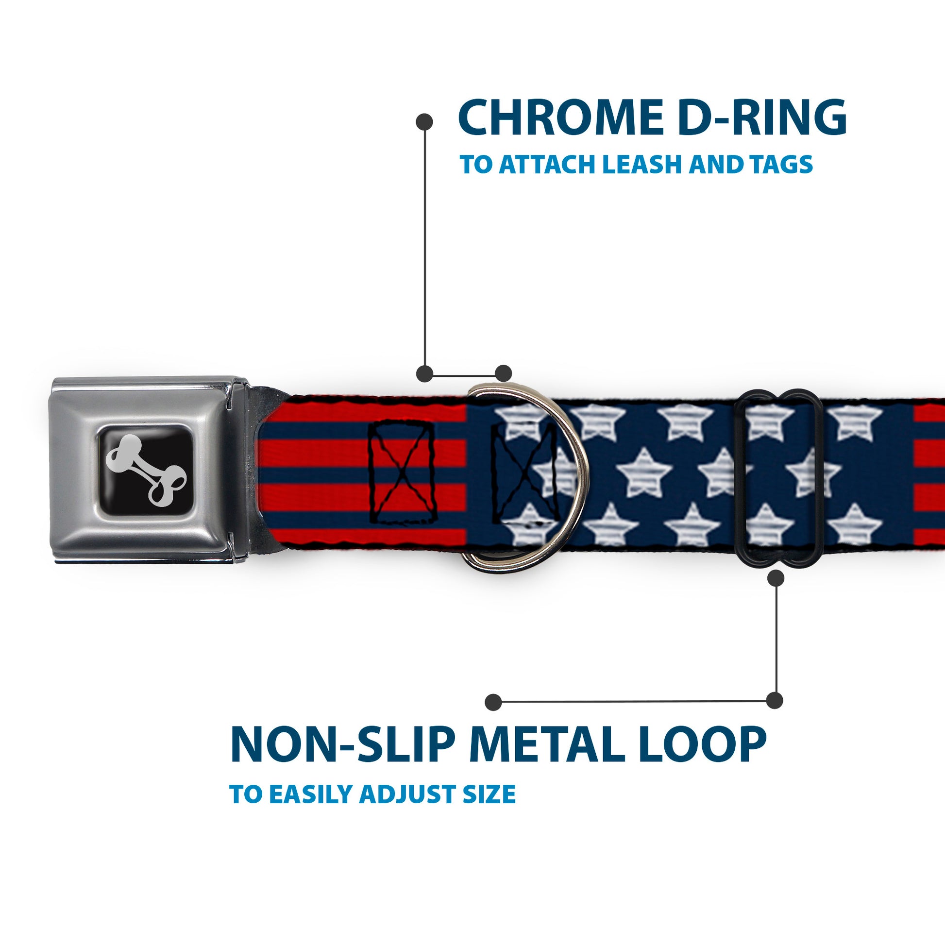 Dog Bone Seatbelt Buckle Collar - Stars & Stripes2 Blue/White/Red Seatbelt Buckle Collars Buckle-Down