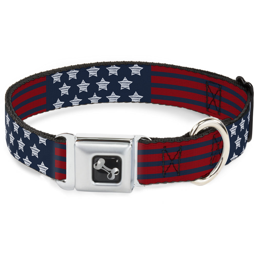 Dog Bone Seatbelt Buckle Collar - Stars & Stripes2 Blue/White/Red Seatbelt Buckle Collars Buckle-Down