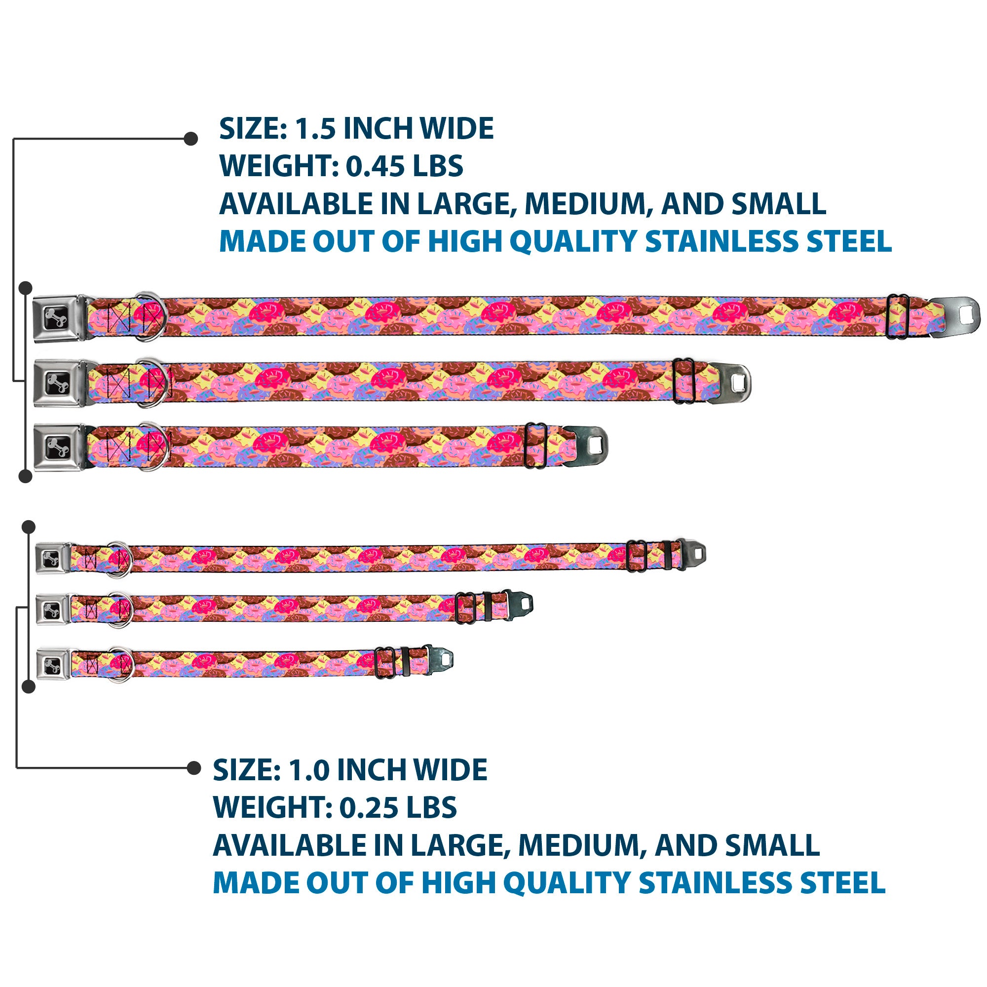 Dog Bone Seatbelt Buckle Collar - Sprinkle Donuts Stacked Multi Color Seatbelt Buckle Collars Buckle-Down