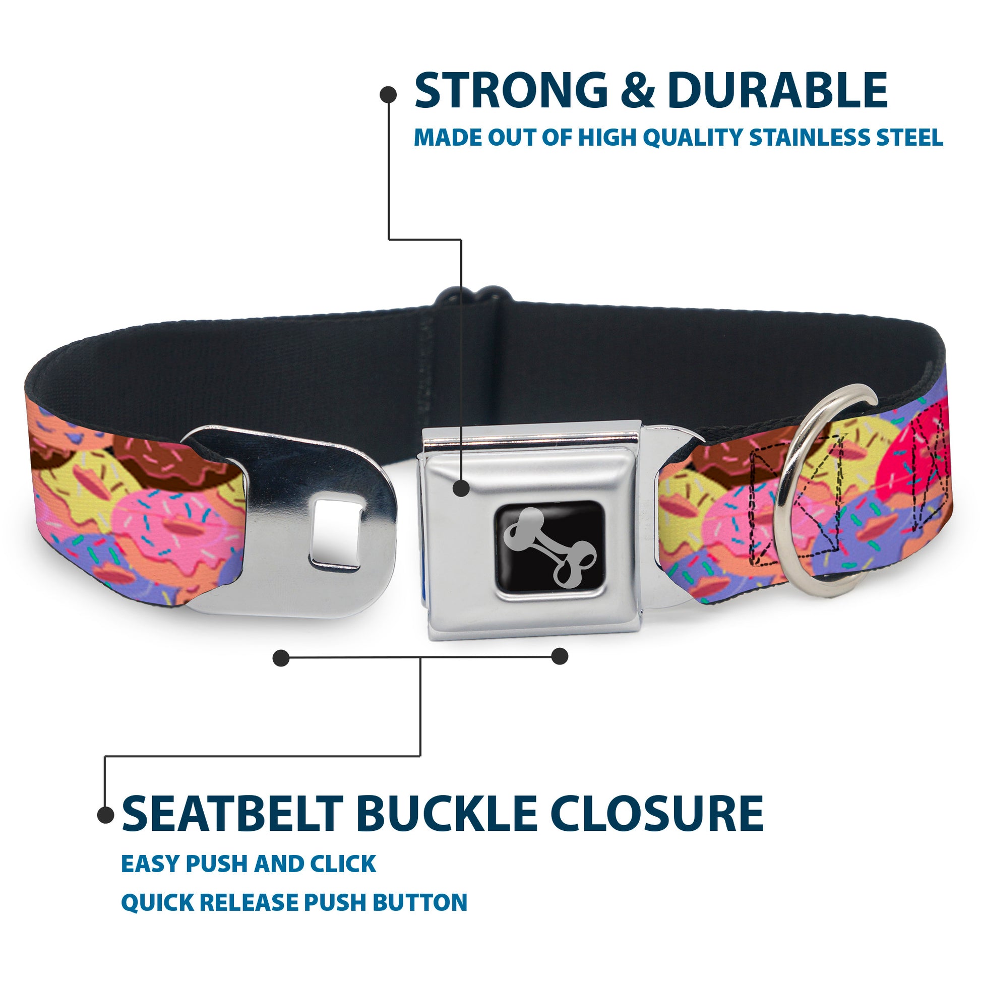Dog Bone Seatbelt Buckle Collar - Sprinkle Donuts Stacked Multi Color Seatbelt Buckle Collars Buckle-Down
